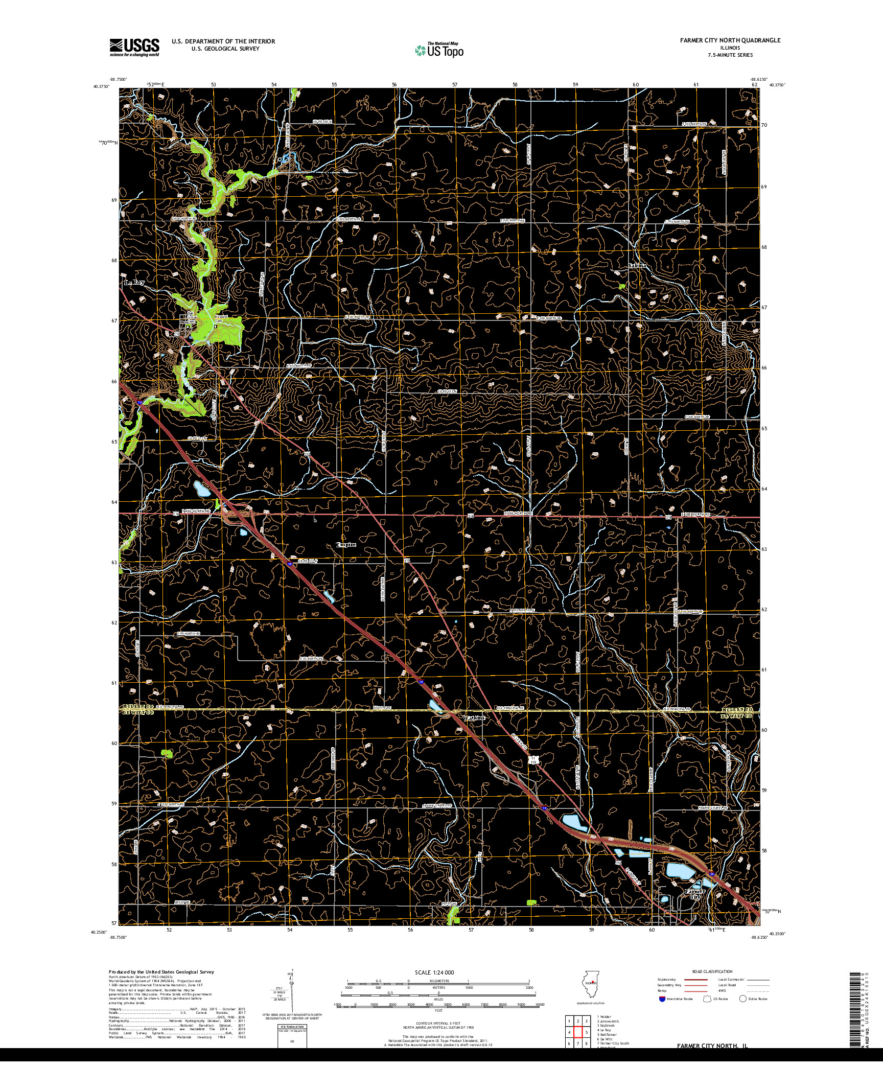 USGS US TOPO 7.5-MINUTE MAP FOR FARMER CITY NORTH, IL 2018