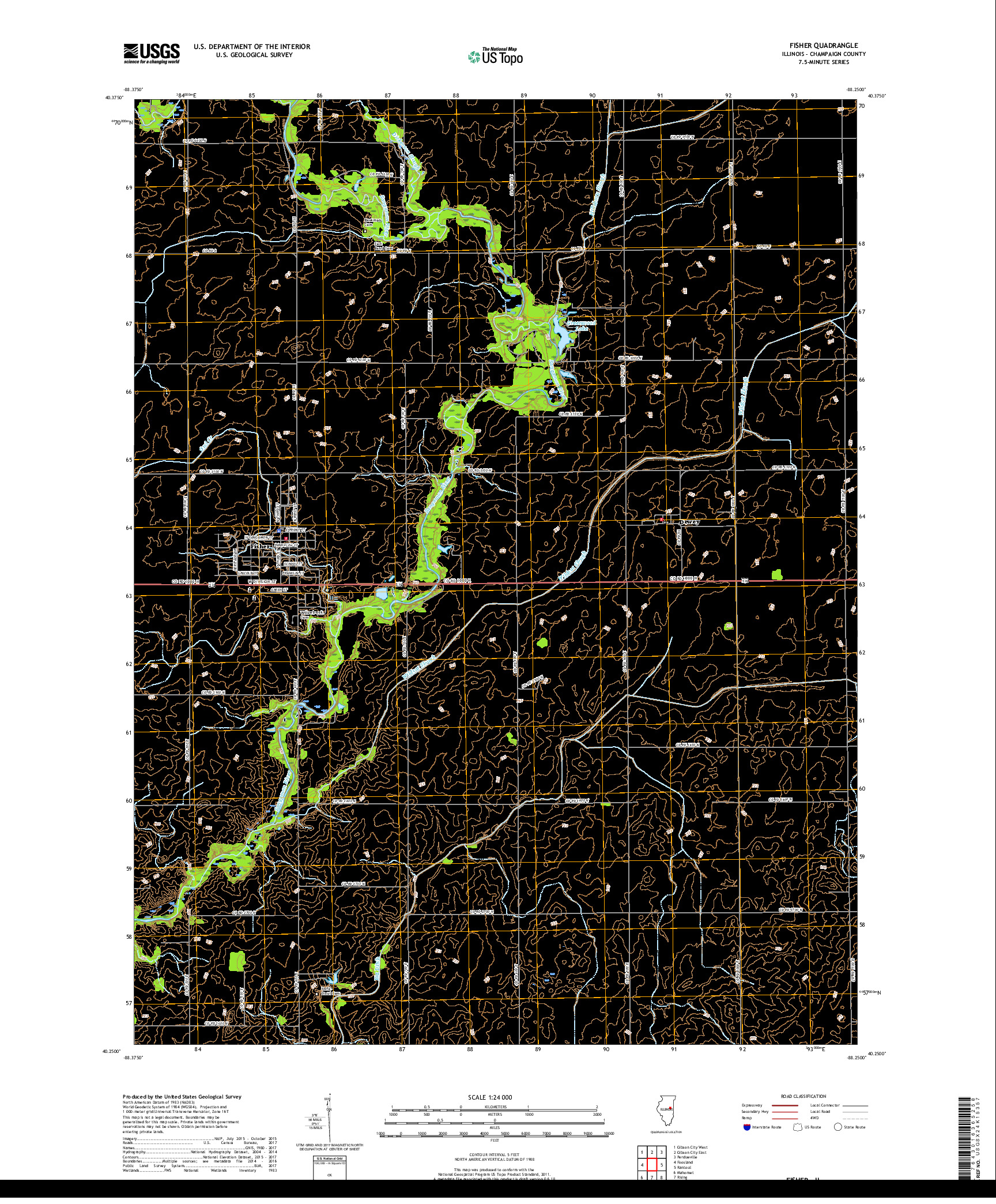 USGS US TOPO 7.5-MINUTE MAP FOR FISHER, IL 2018