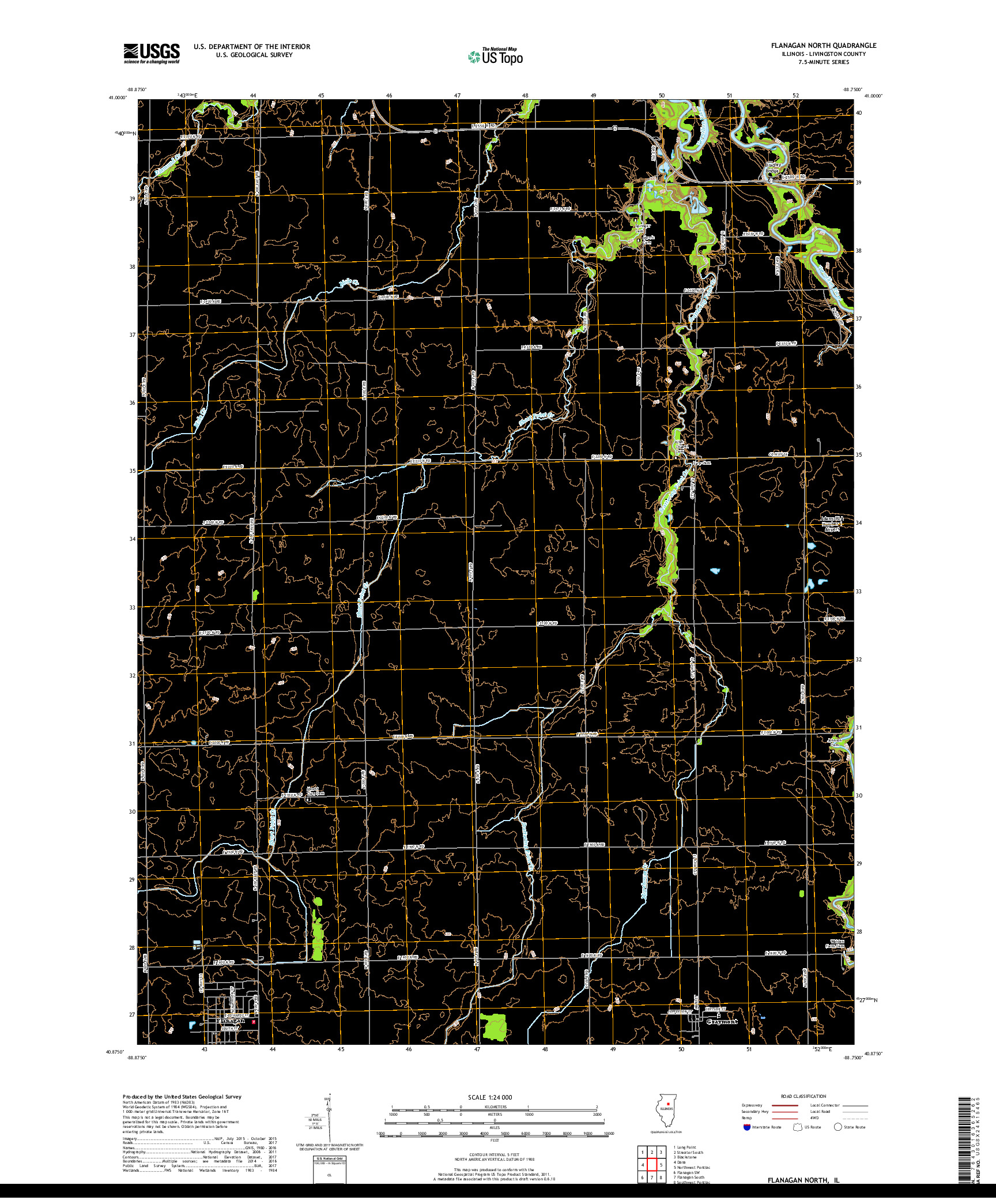 USGS US TOPO 7.5-MINUTE MAP FOR FLANAGAN NORTH, IL 2018