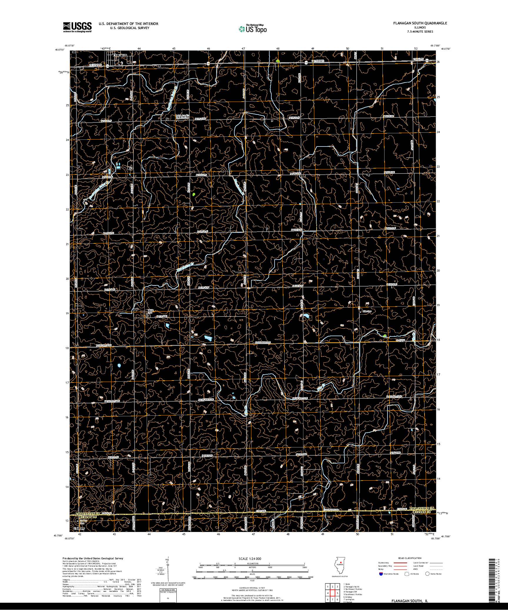 USGS US TOPO 7.5-MINUTE MAP FOR FLANAGAN SOUTH, IL 2018