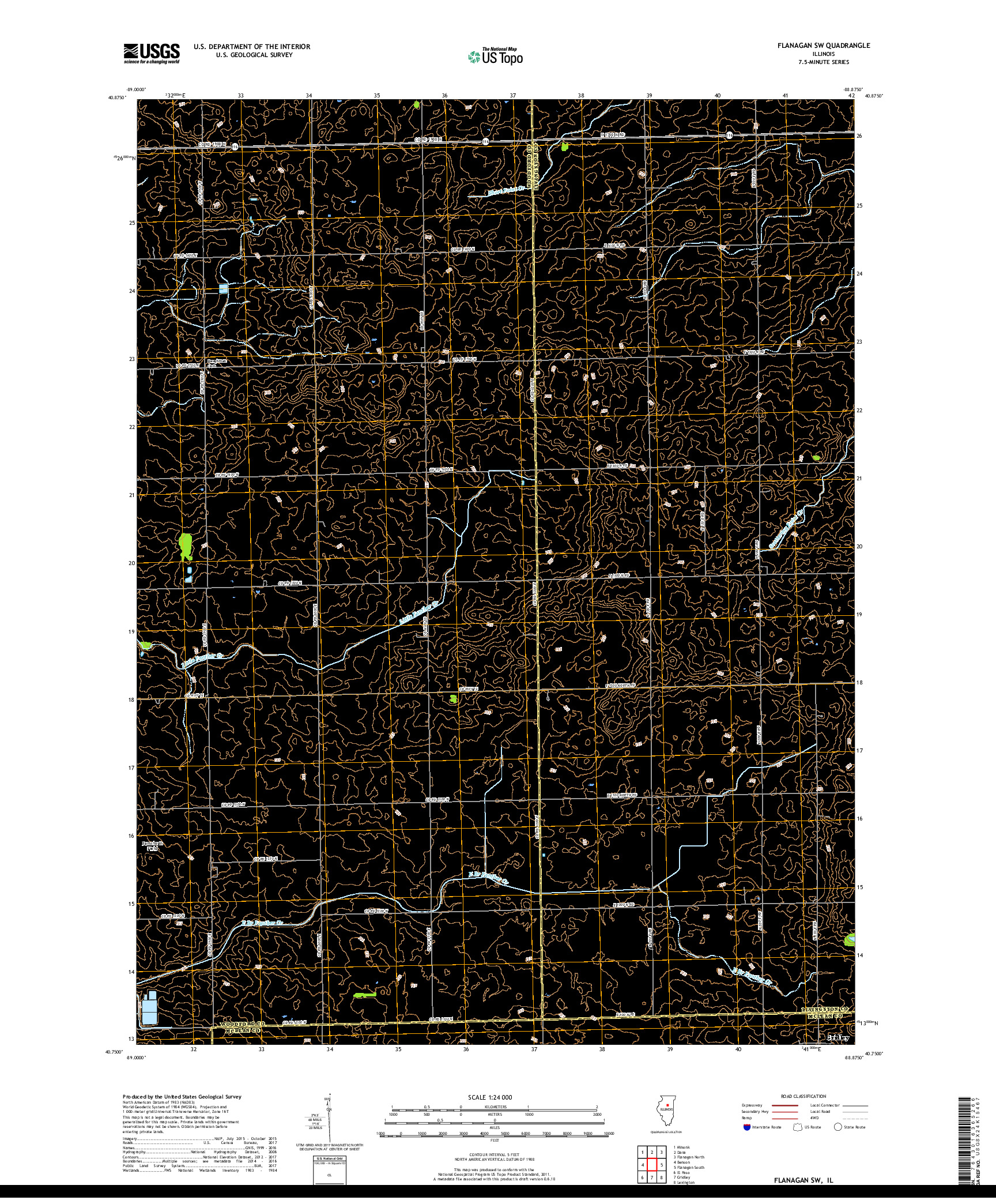 USGS US TOPO 7.5-MINUTE MAP FOR FLANAGAN SW, IL 2018