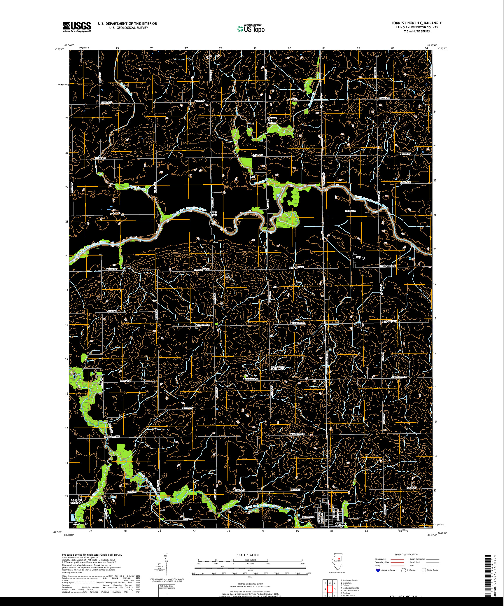 USGS US TOPO 7.5-MINUTE MAP FOR FORREST NORTH, IL 2018