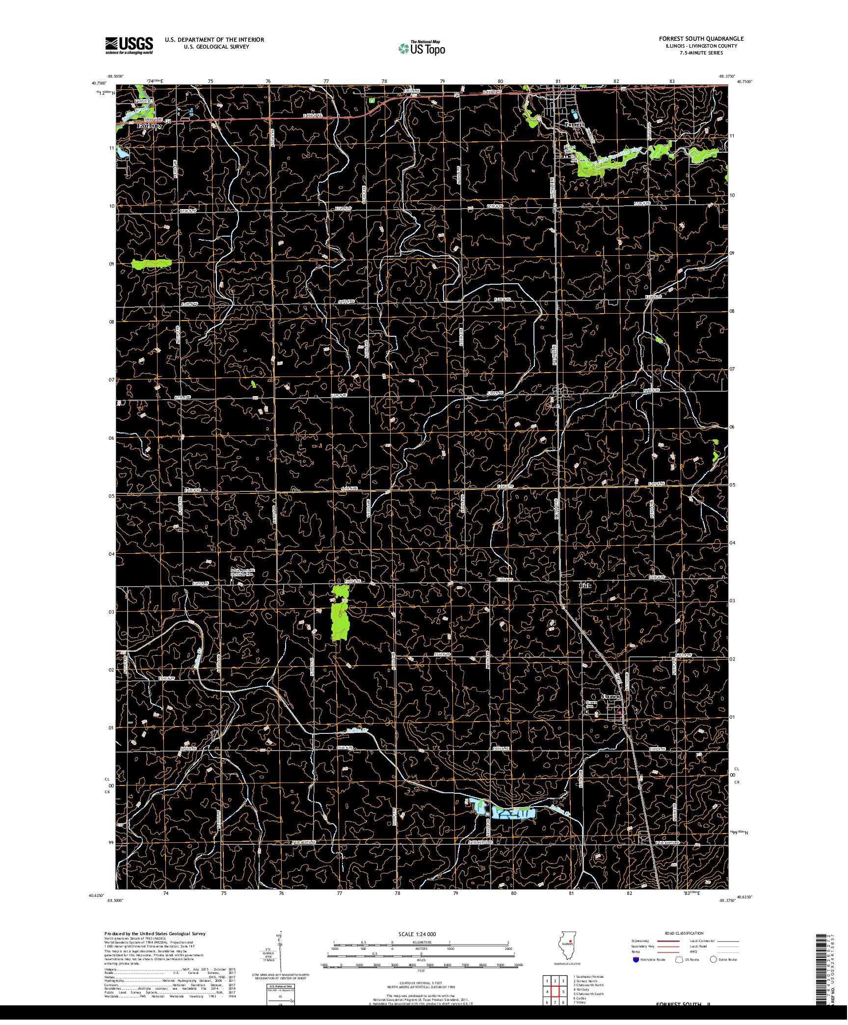 USGS US TOPO 7.5-MINUTE MAP FOR FORREST SOUTH, IL 2018