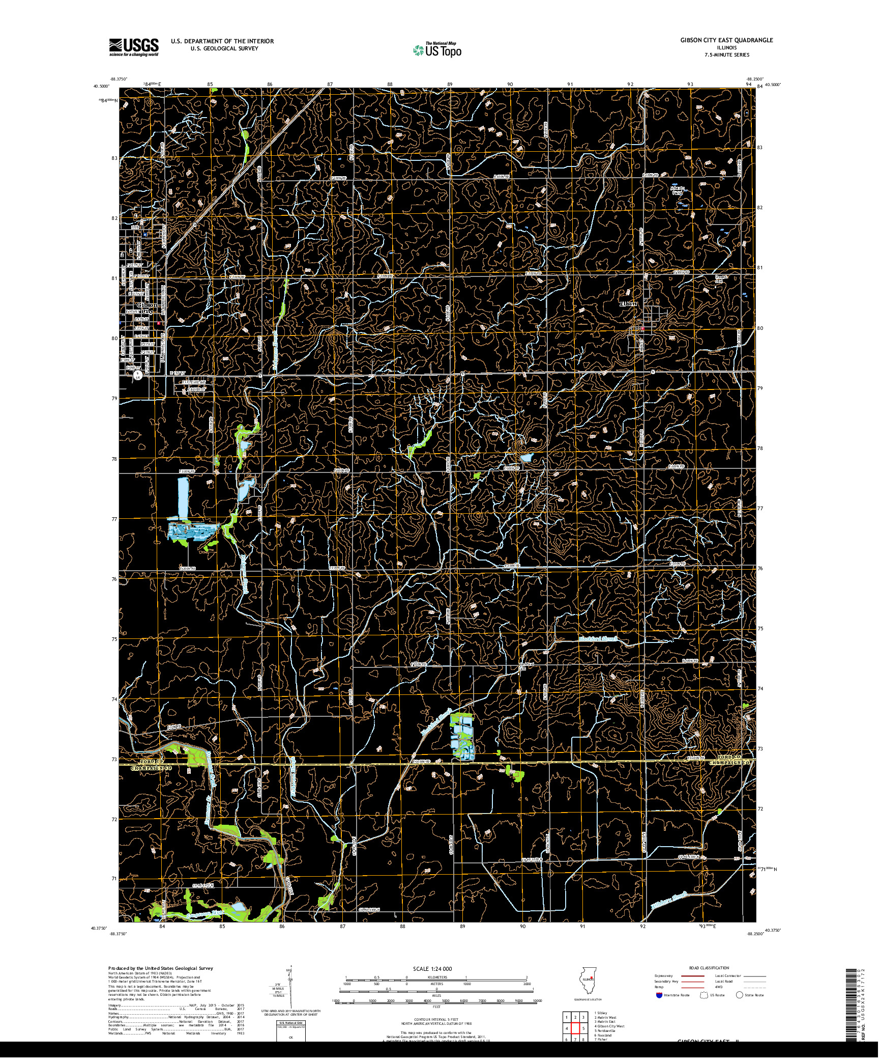 USGS US TOPO 7.5-MINUTE MAP FOR GIBSON CITY EAST, IL 2018