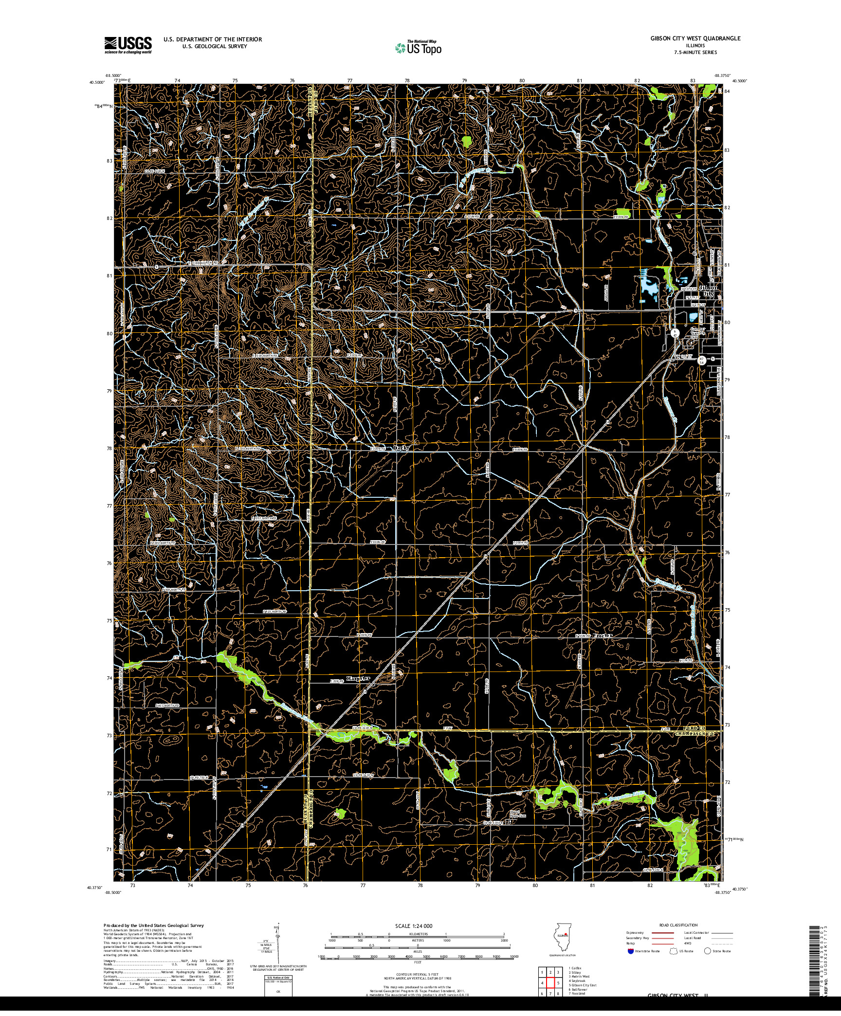 USGS US TOPO 7.5-MINUTE MAP FOR GIBSON CITY WEST, IL 2018