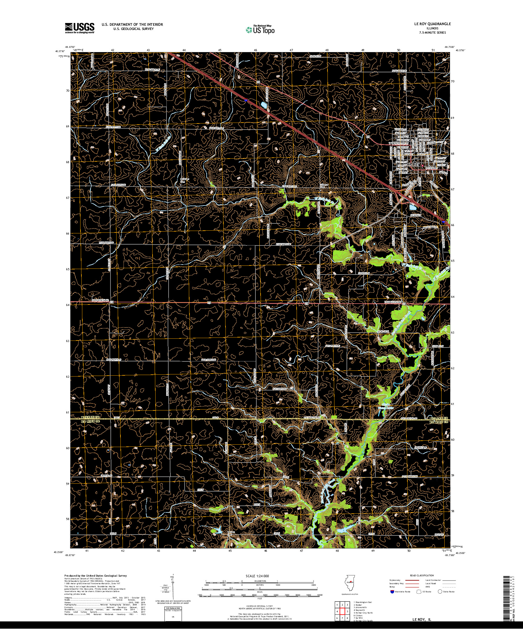 USGS US TOPO 7.5-MINUTE MAP FOR LE ROY, IL 2018