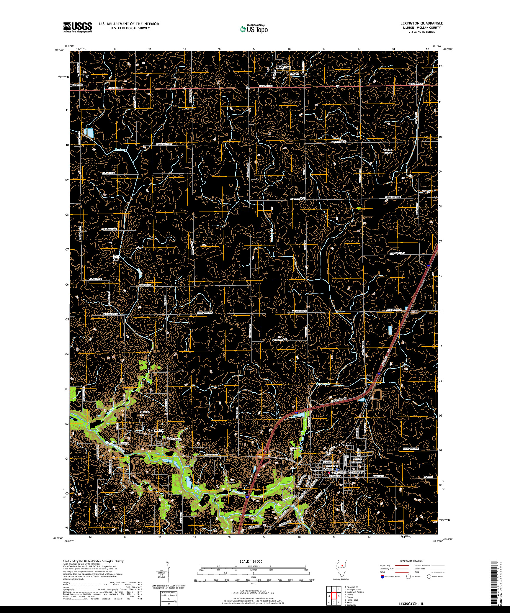 USGS US TOPO 7.5-MINUTE MAP FOR LEXINGTON, IL 2018