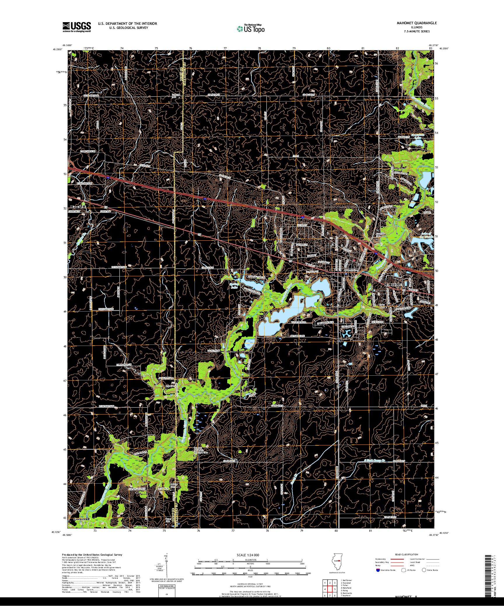 USGS US TOPO 7.5-MINUTE MAP FOR MAHOMET, IL 2018