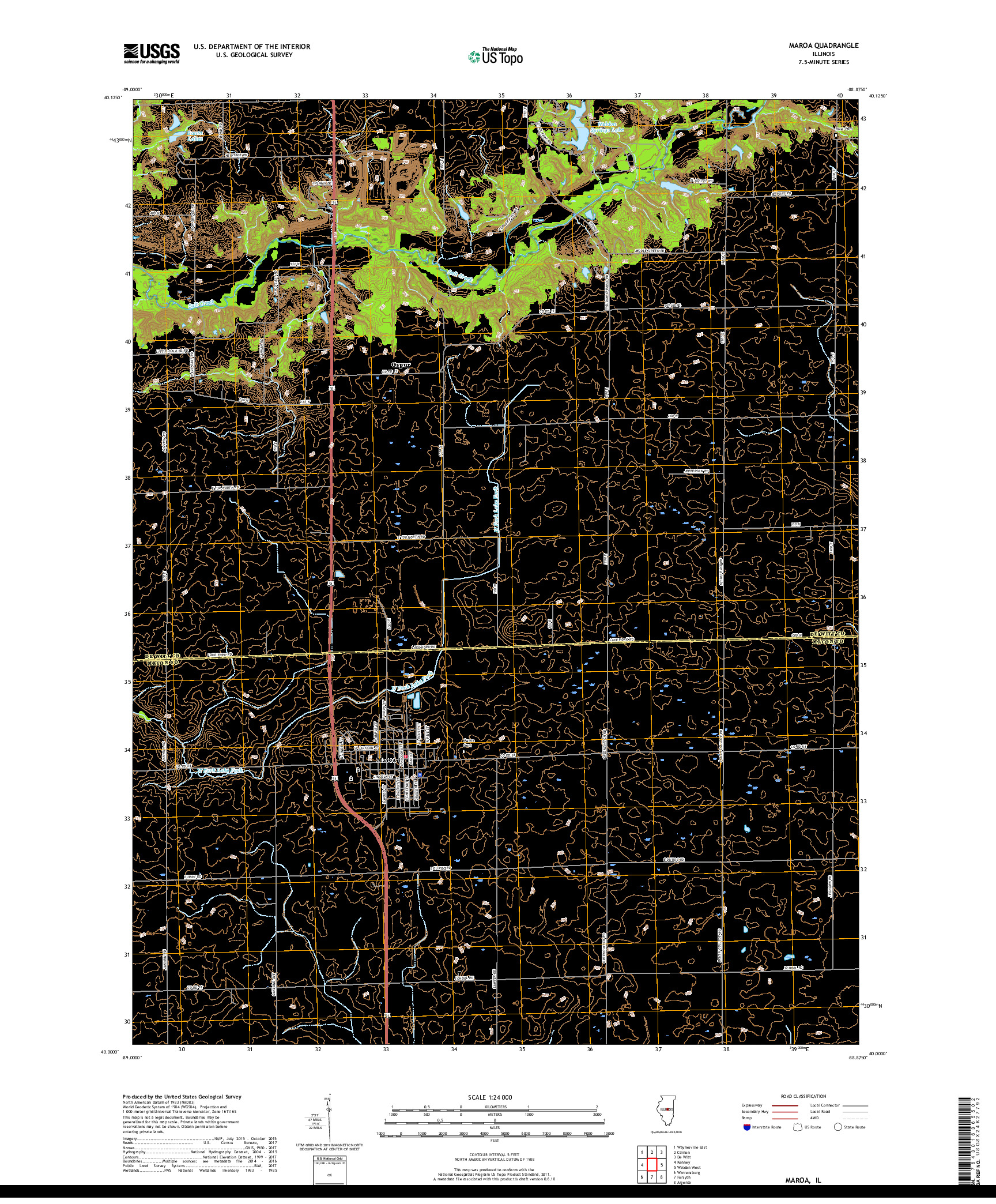 USGS US TOPO 7.5-MINUTE MAP FOR MAROA, IL 2018