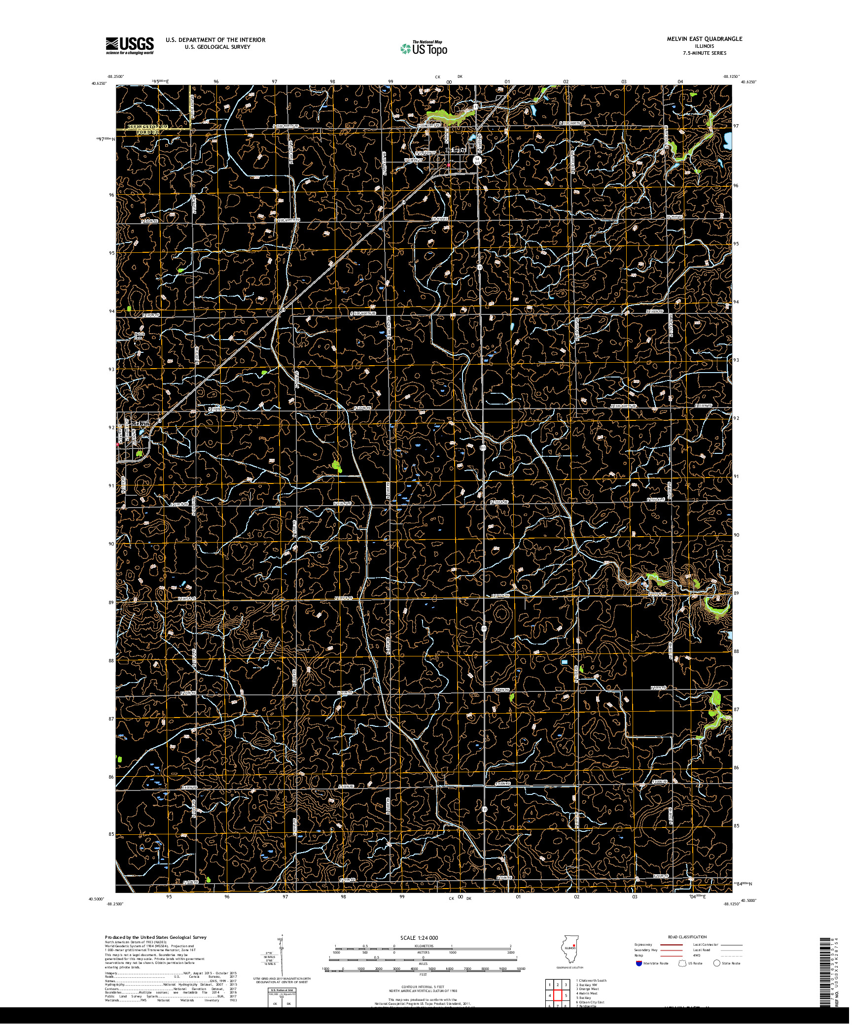 USGS US TOPO 7.5-MINUTE MAP FOR MELVIN EAST, IL 2018