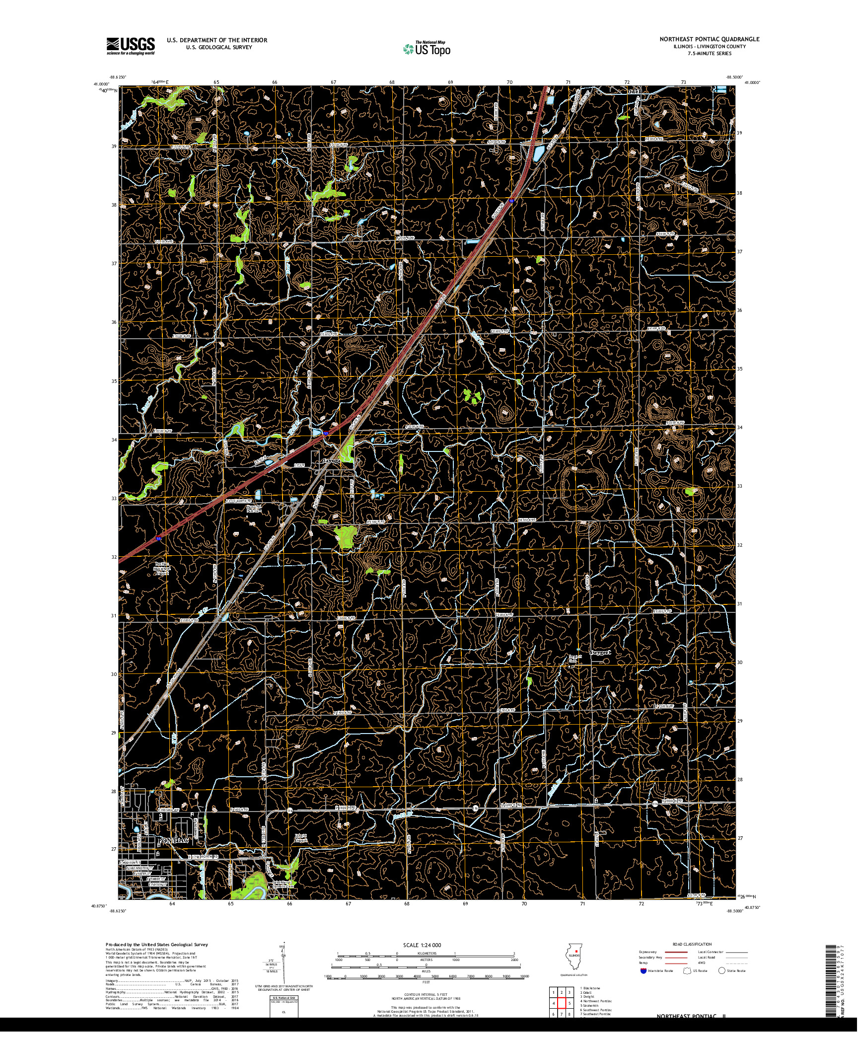 USGS US TOPO 7.5-MINUTE MAP FOR NORTHEAST PONTIAC, IL 2018