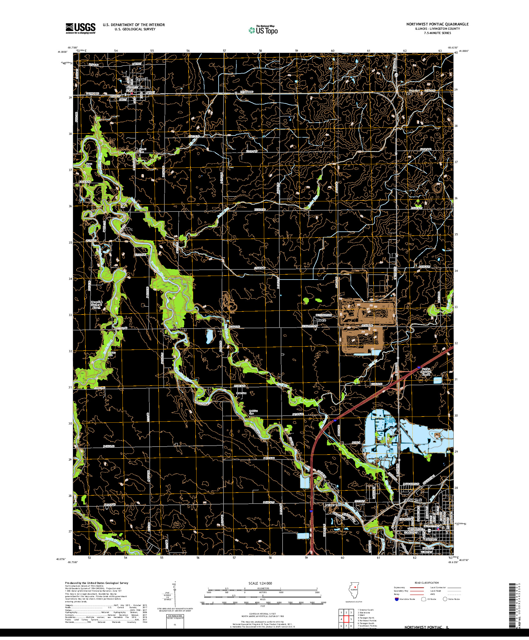 USGS US TOPO 7.5-MINUTE MAP FOR NORTHWEST PONTIAC, IL 2018