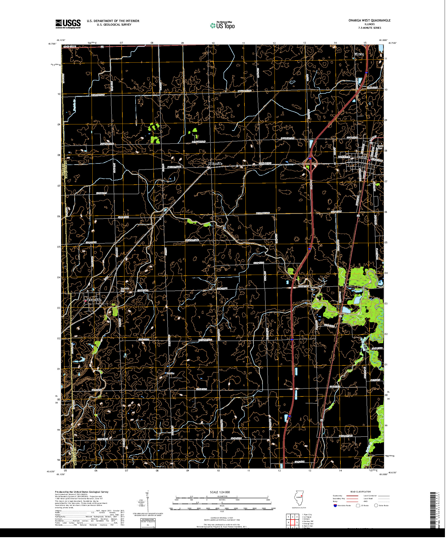 USGS US TOPO 7.5-MINUTE MAP FOR ONARGA WEST, IL 2018