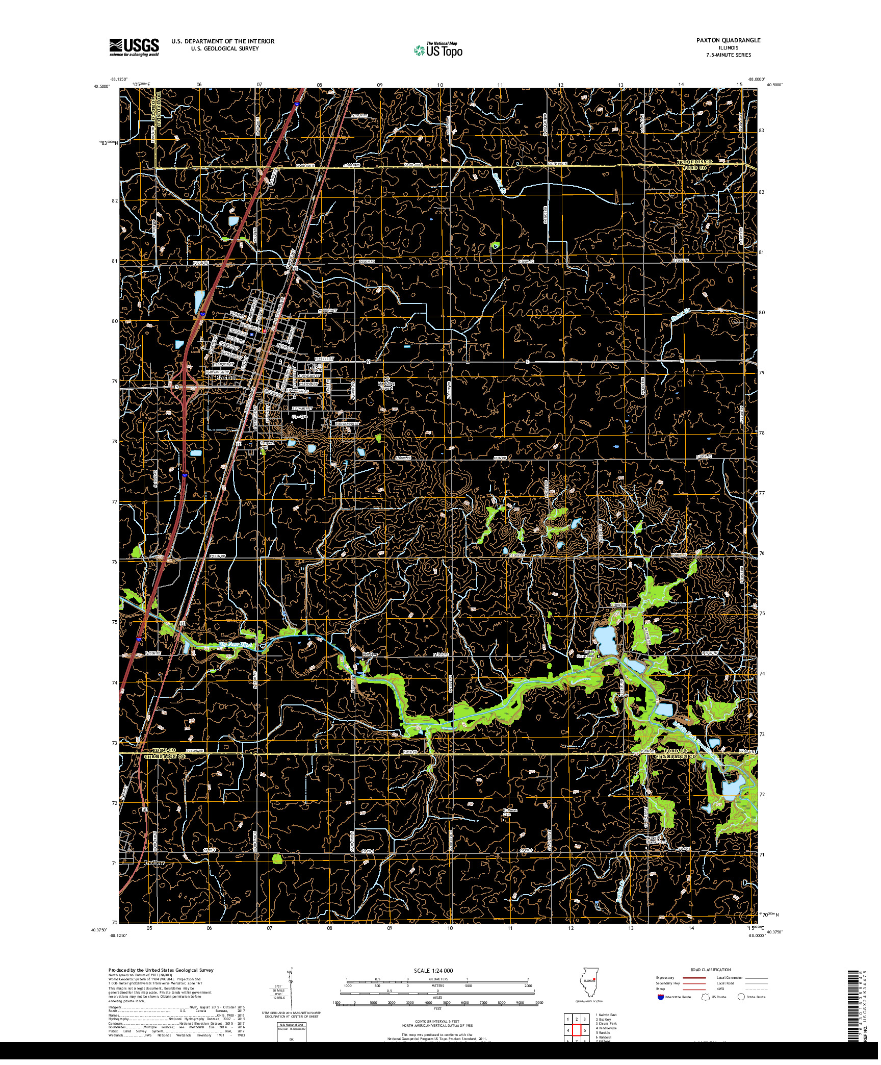 USGS US TOPO 7.5-MINUTE MAP FOR PAXTON, IL 2018