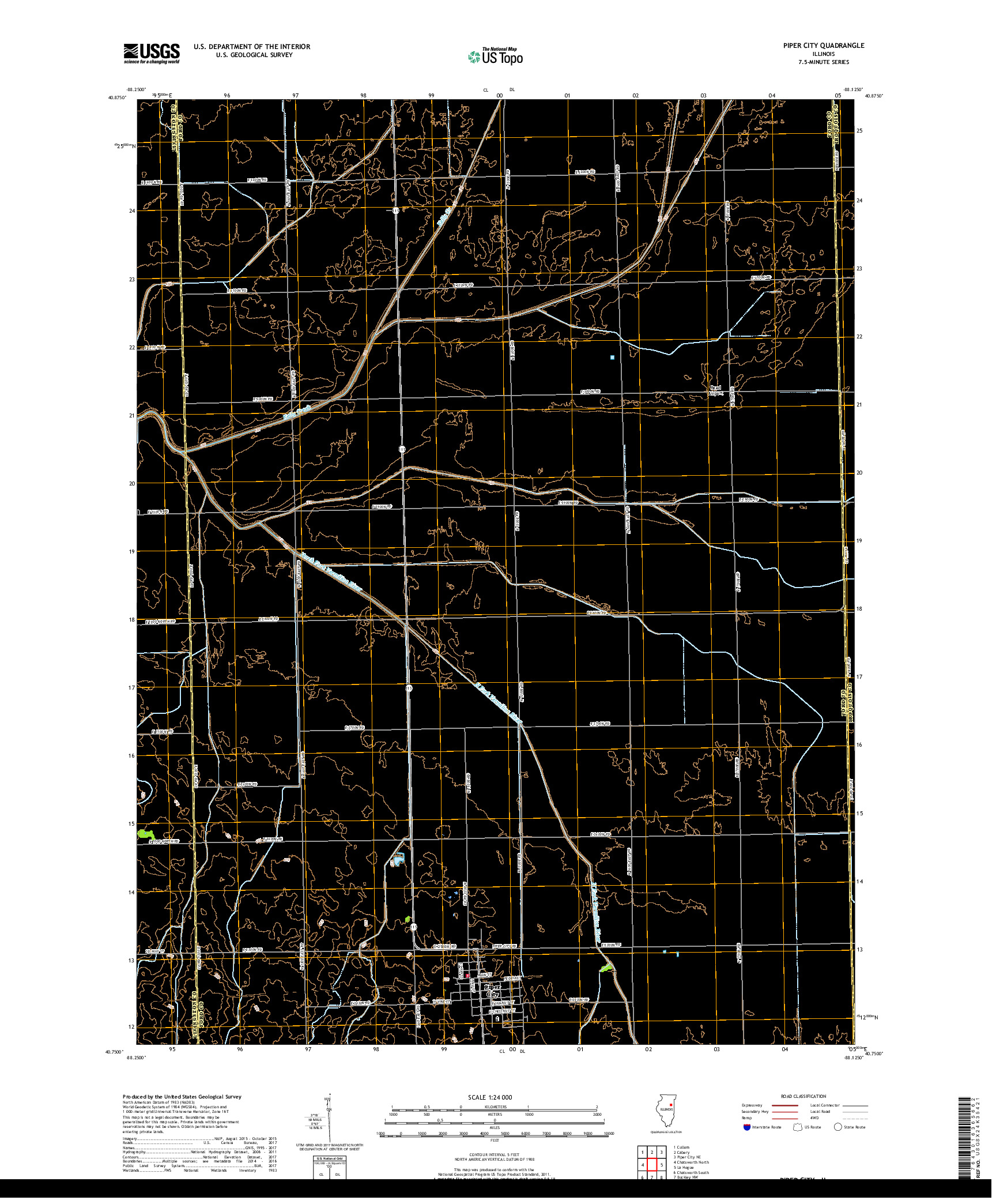 USGS US TOPO 7.5-MINUTE MAP FOR PIPER CITY, IL 2018