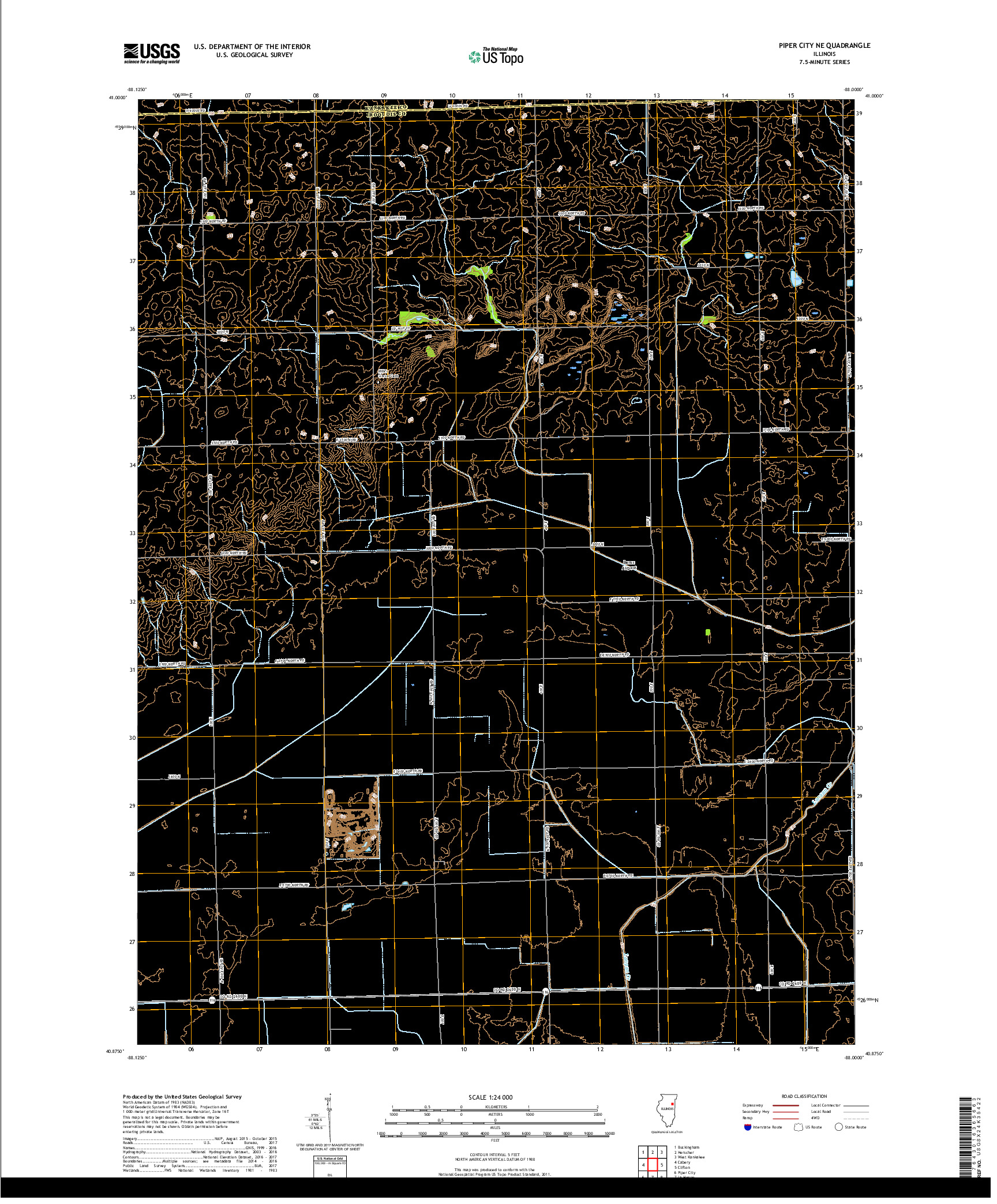USGS US TOPO 7.5-MINUTE MAP FOR PIPER CITY NE, IL 2018
