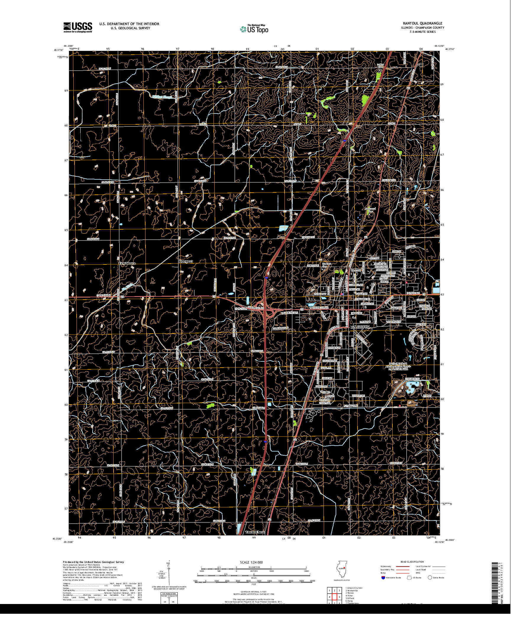 USGS US TOPO 7.5-MINUTE MAP FOR RANTOUL, IL 2018