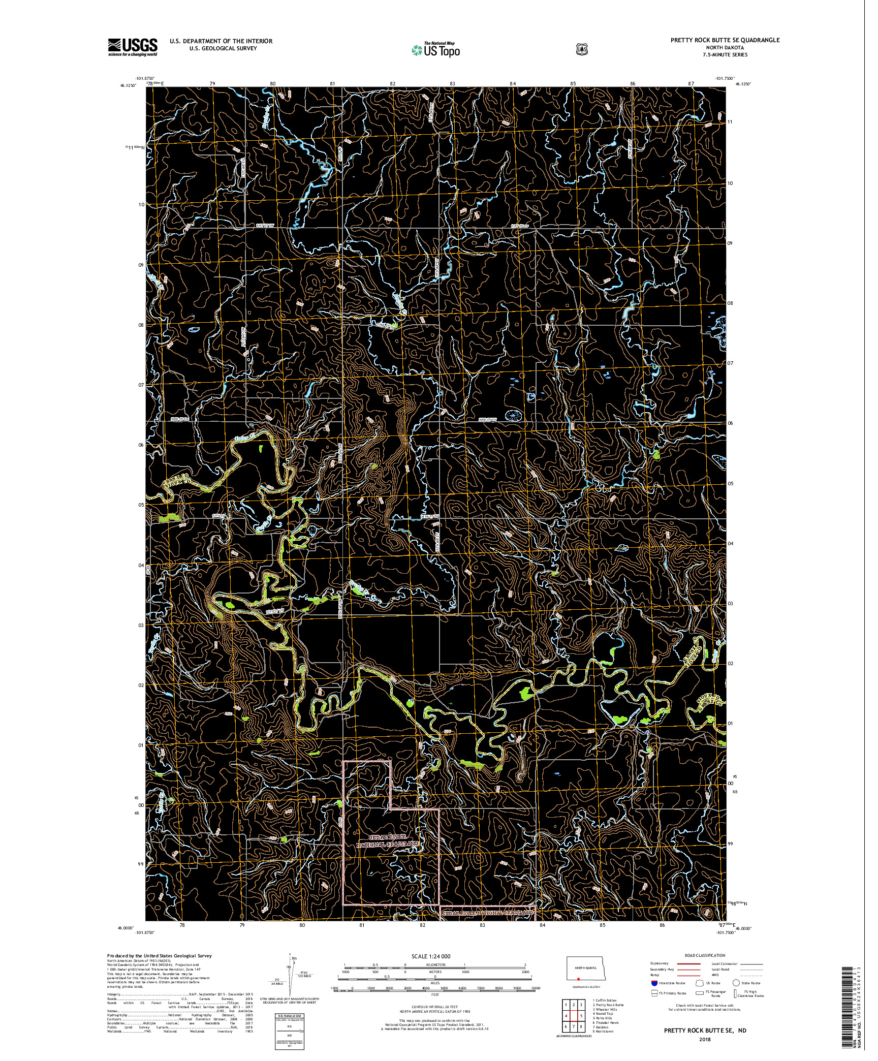 USGS US TOPO 7.5-MINUTE MAP FOR PRETTY ROCK BUTTE SE, ND 2018