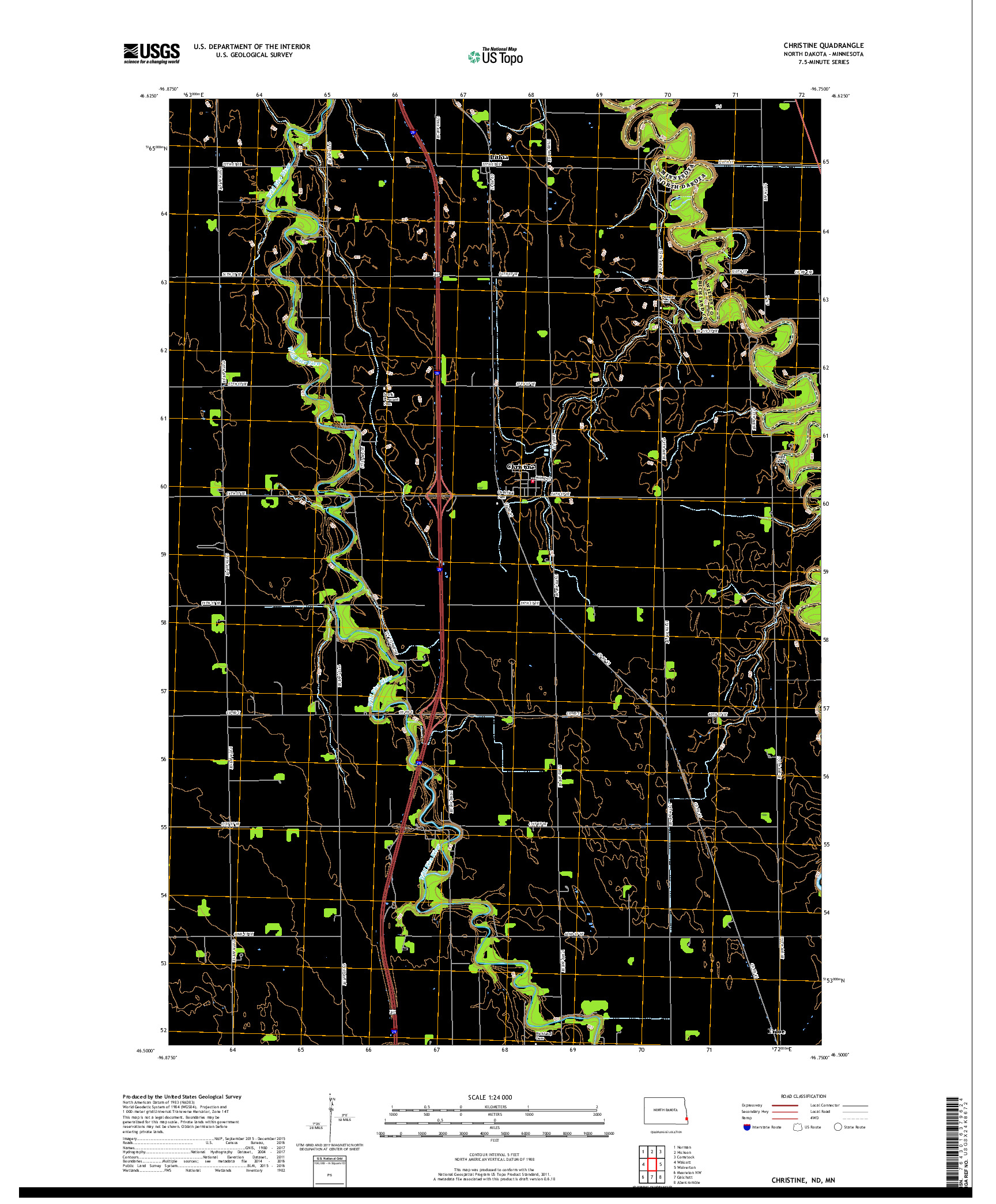 USGS US TOPO 7.5-MINUTE MAP FOR CHRISTINE, ND,MN 2018