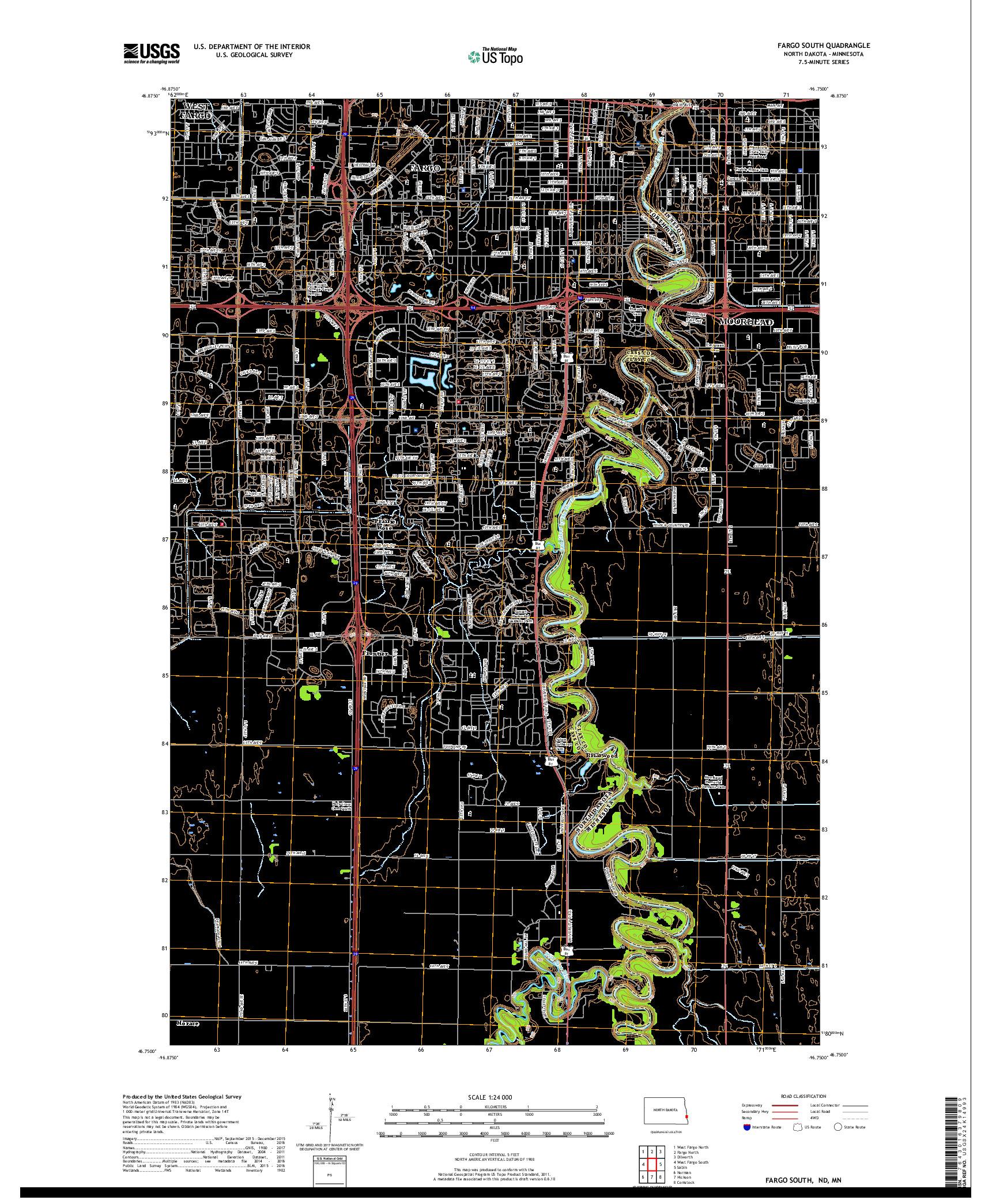 USGS US TOPO 7.5-MINUTE MAP FOR FARGO SOUTH, ND,MN 2018