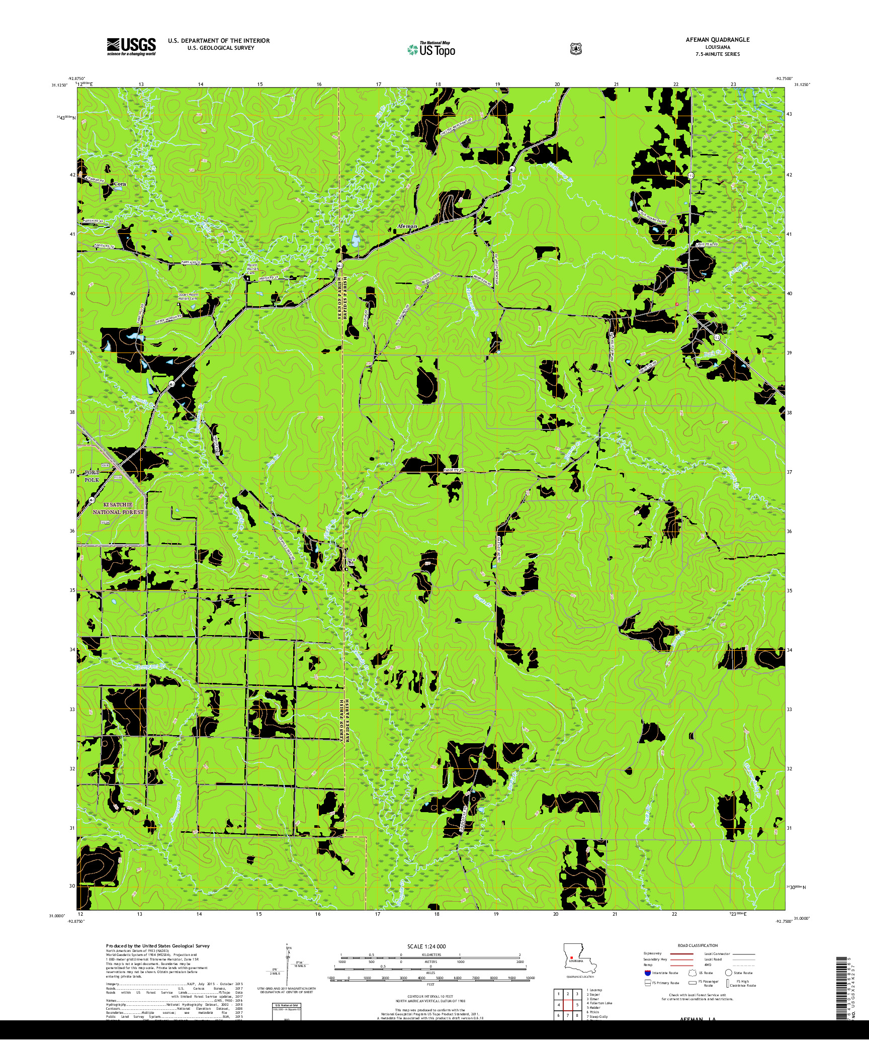 USGS US TOPO 7.5-MINUTE MAP FOR AFEMAN, LA 2018