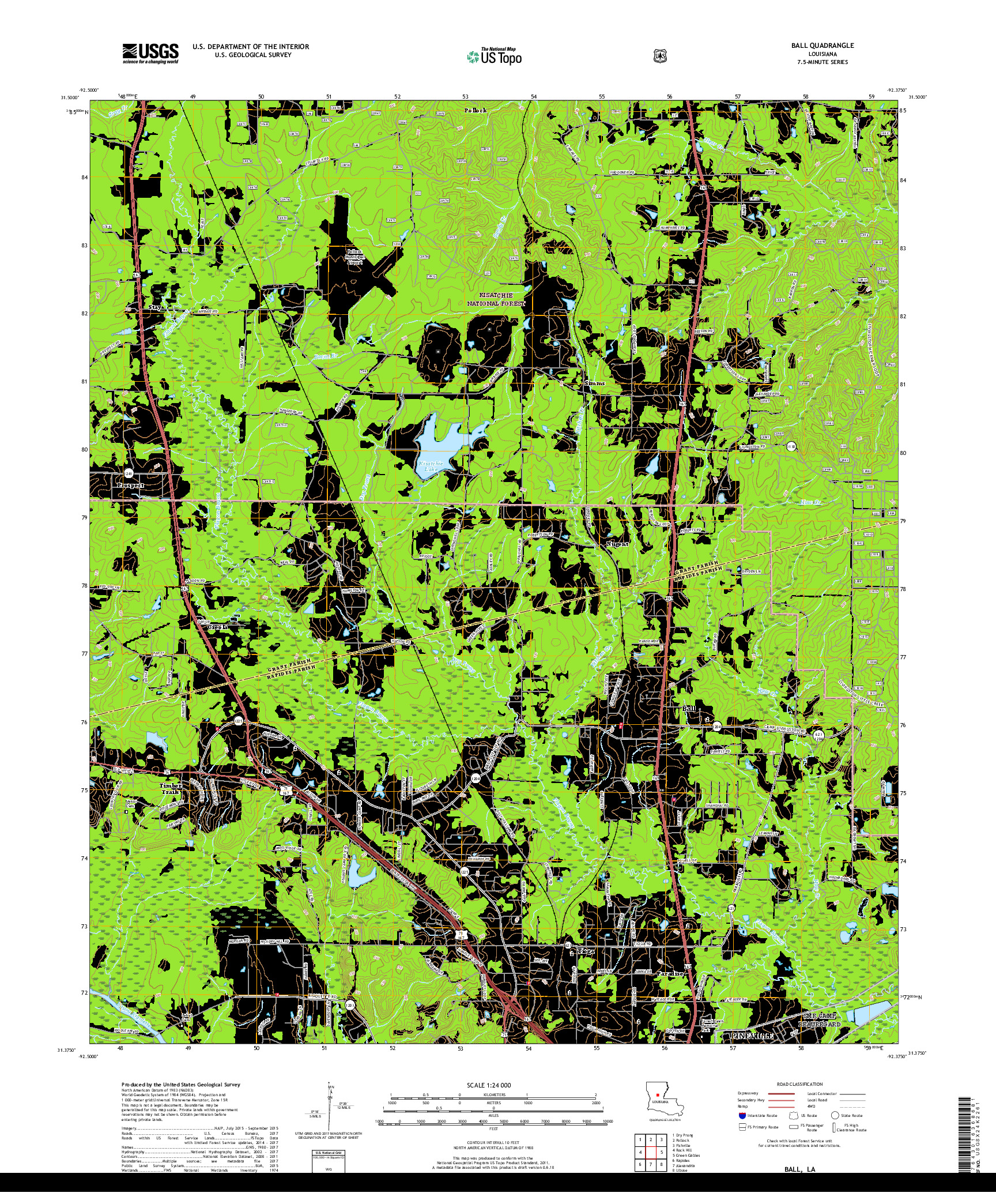 USGS US TOPO 7.5-MINUTE MAP FOR BALL, LA 2018