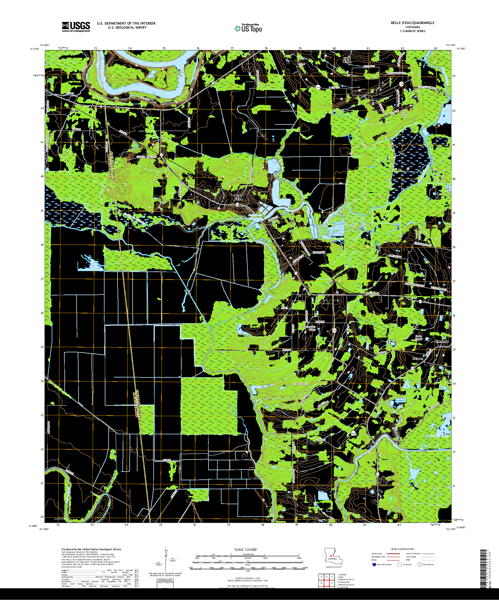 USGS US TOPO 7.5-MINUTE MAP FOR BELLE D'EAU, LA 2018