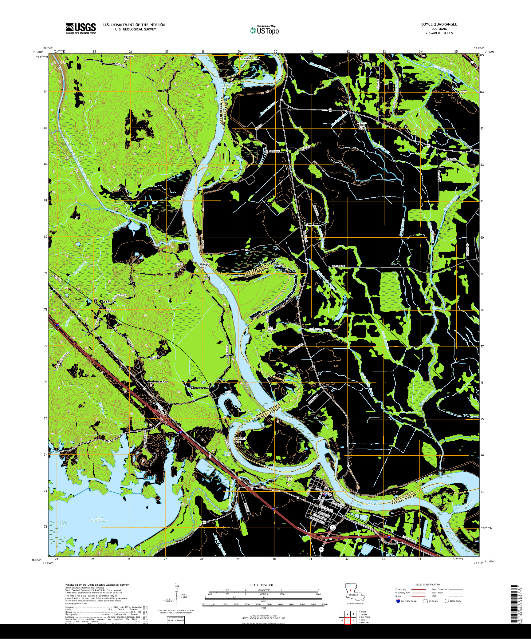 USGS US TOPO 7.5-MINUTE MAP FOR BOYCE, LA 2018