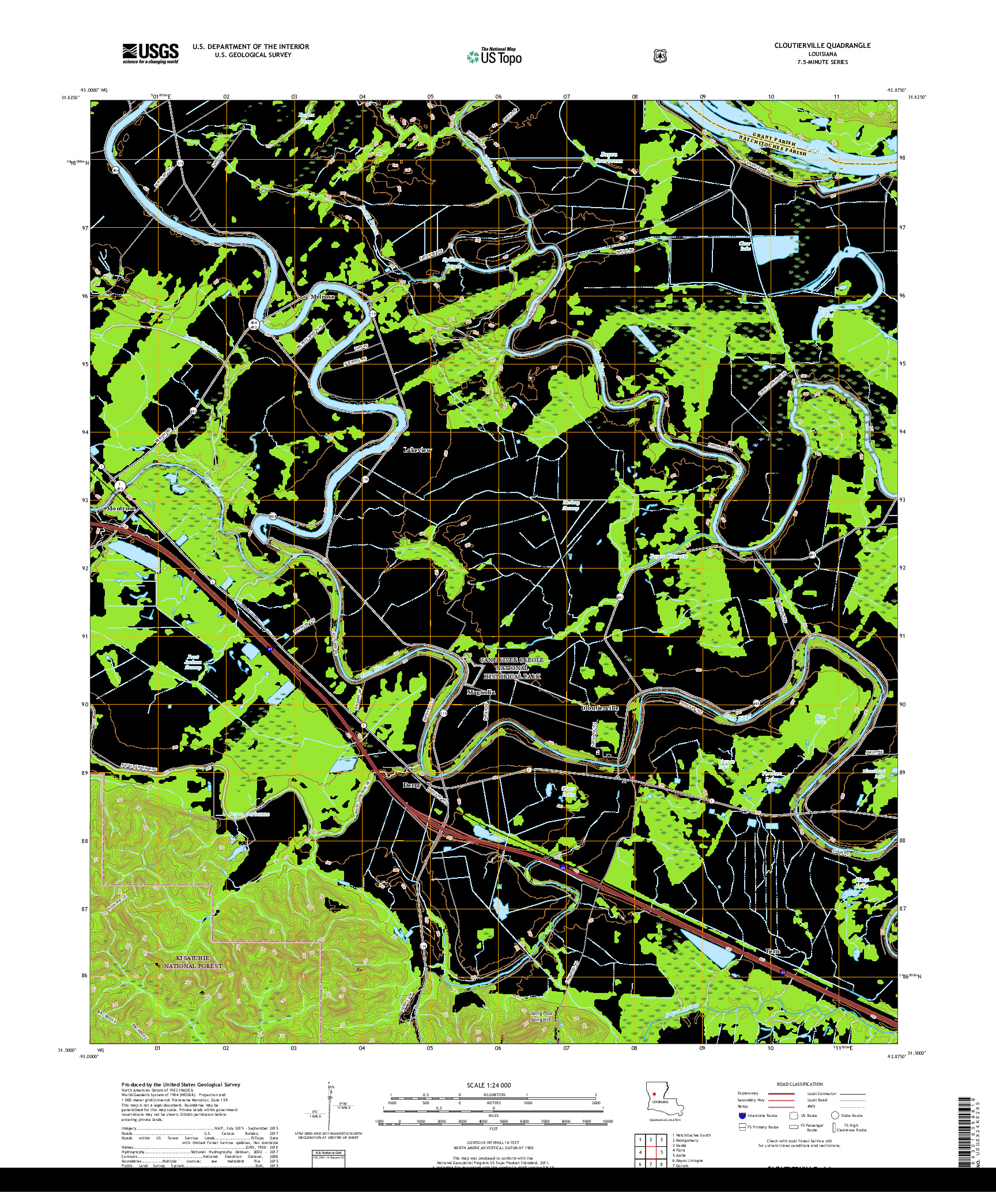 USGS US TOPO 7.5-MINUTE MAP FOR CLOUTIERVILLE, LA 2018