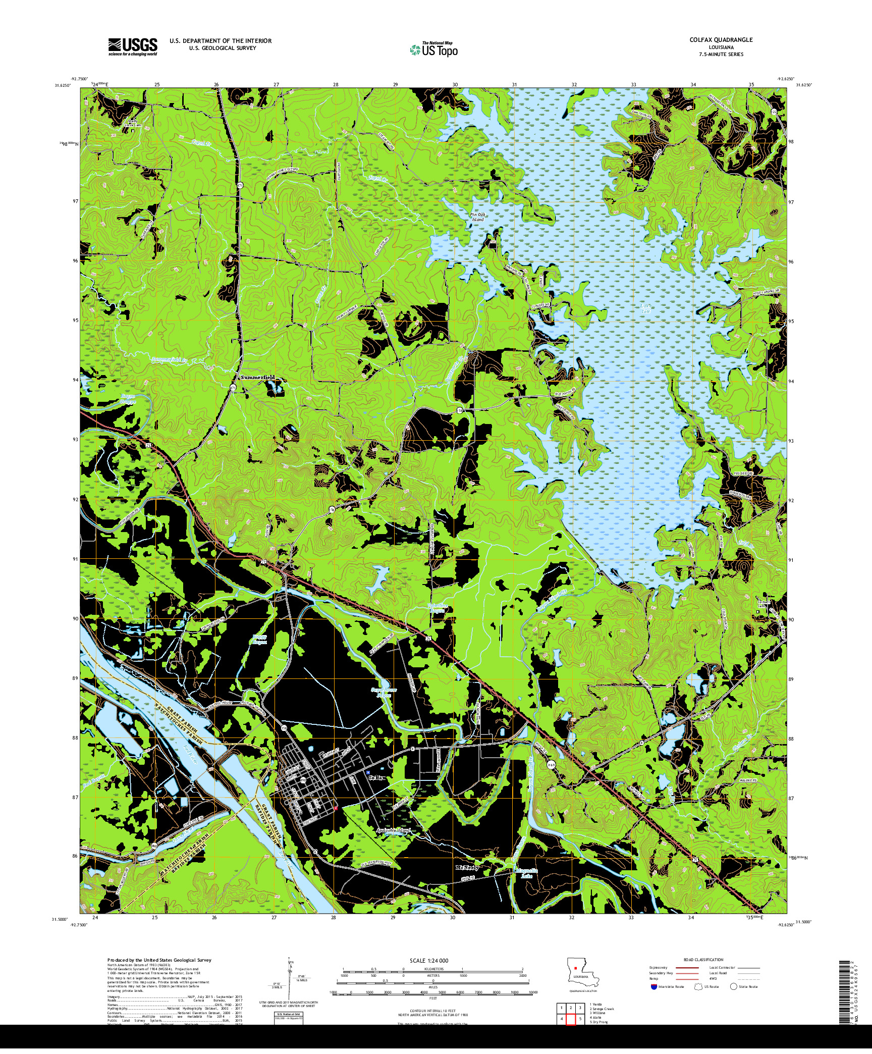 USGS US TOPO 7.5-MINUTE MAP FOR COLFAX, LA 2018