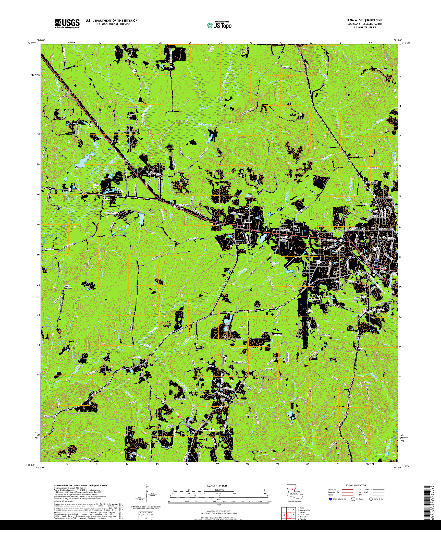 USGS US TOPO 7.5-MINUTE MAP FOR JENA WEST, LA 2018