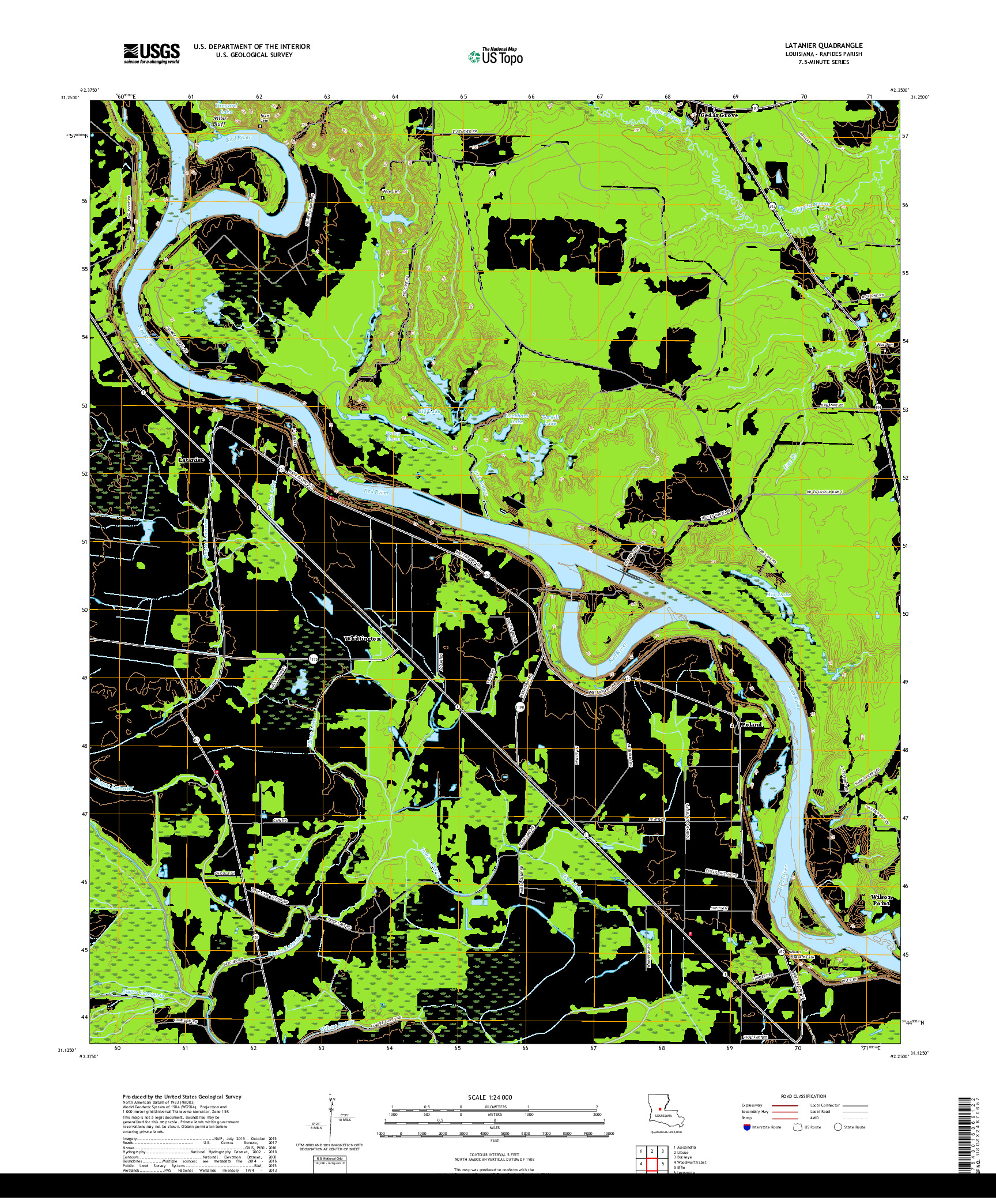 USGS US TOPO 7.5-MINUTE MAP FOR LATANIER, LA 2018