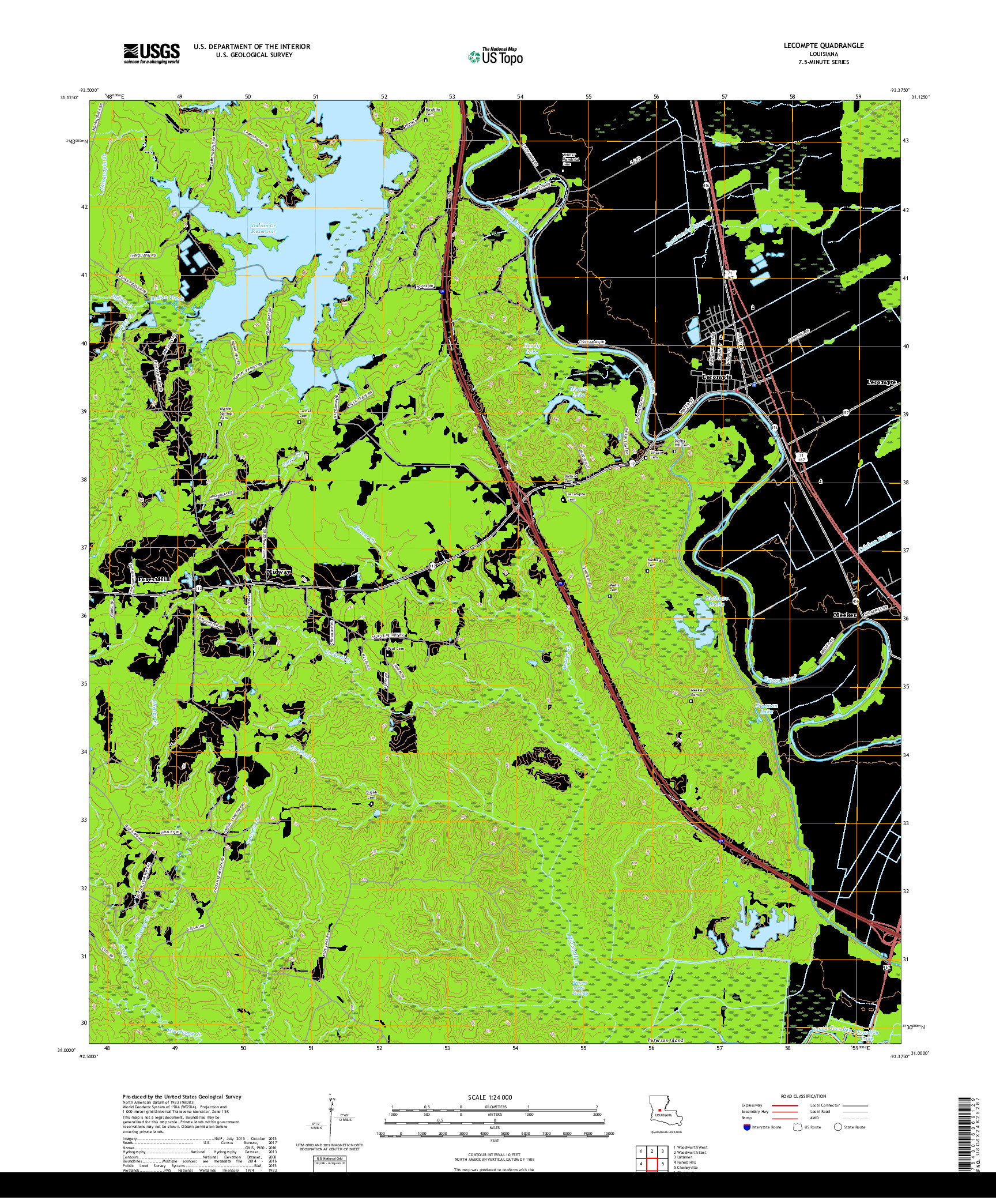 USGS US TOPO 7.5-MINUTE MAP FOR LECOMPTE, LA 2018