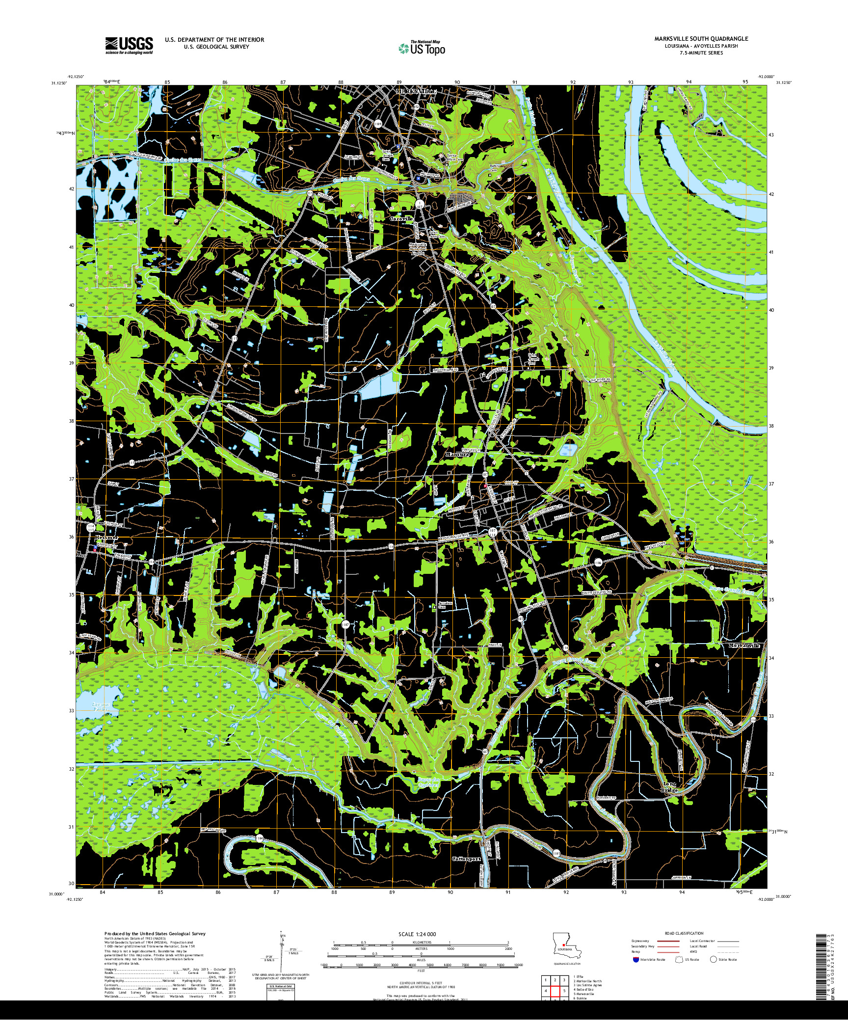 USGS US TOPO 7.5-MINUTE MAP FOR MARKSVILLE SOUTH, LA 2018