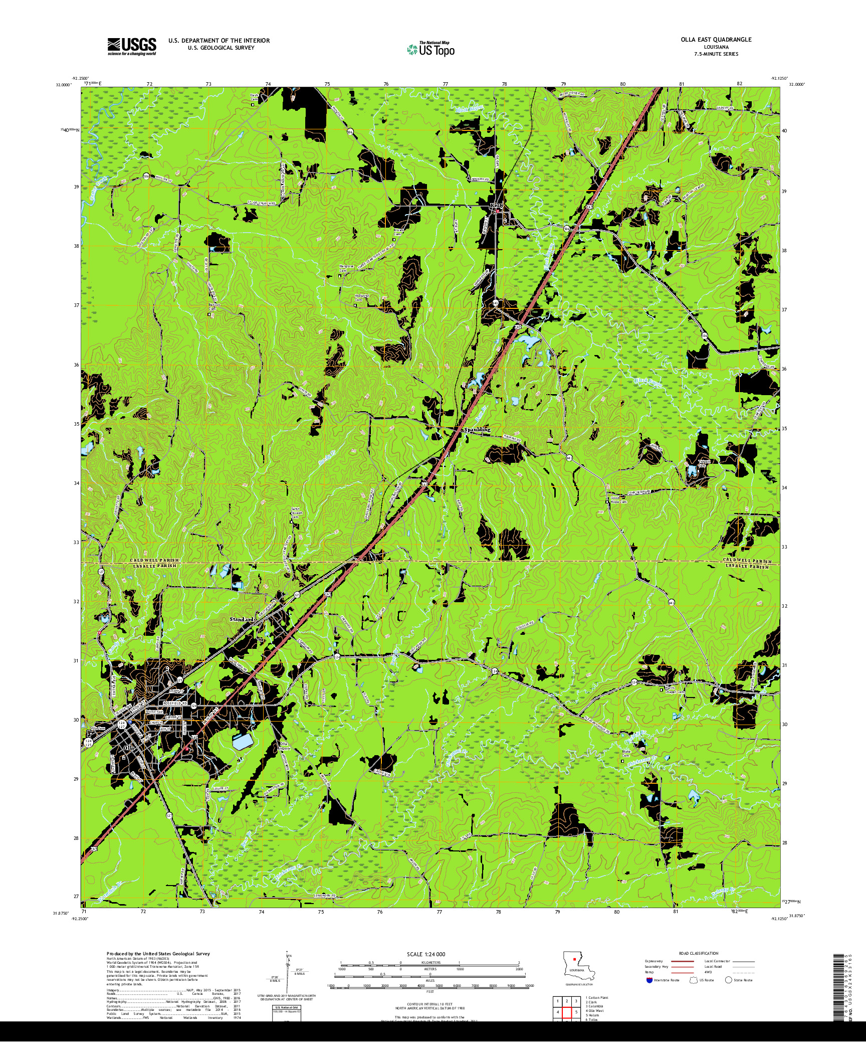 USGS US TOPO 7.5-MINUTE MAP FOR OLLA EAST, LA 2018