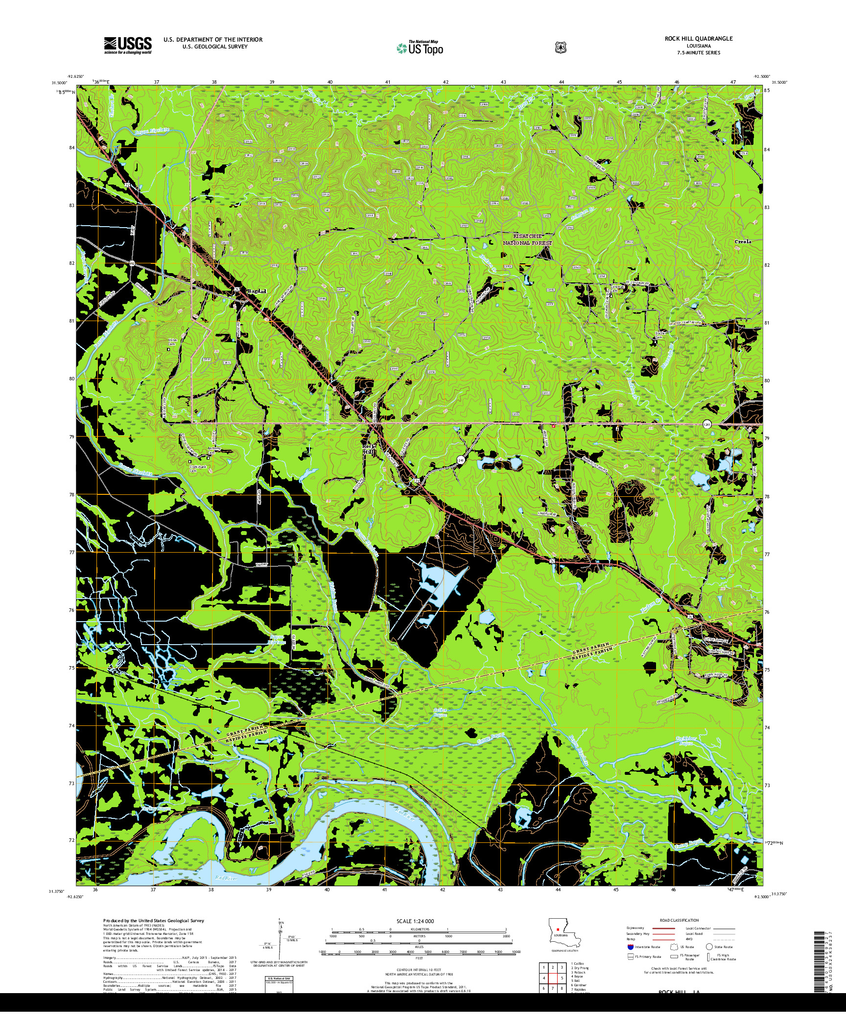 USGS US TOPO 7.5-MINUTE MAP FOR ROCK HILL, LA 2018