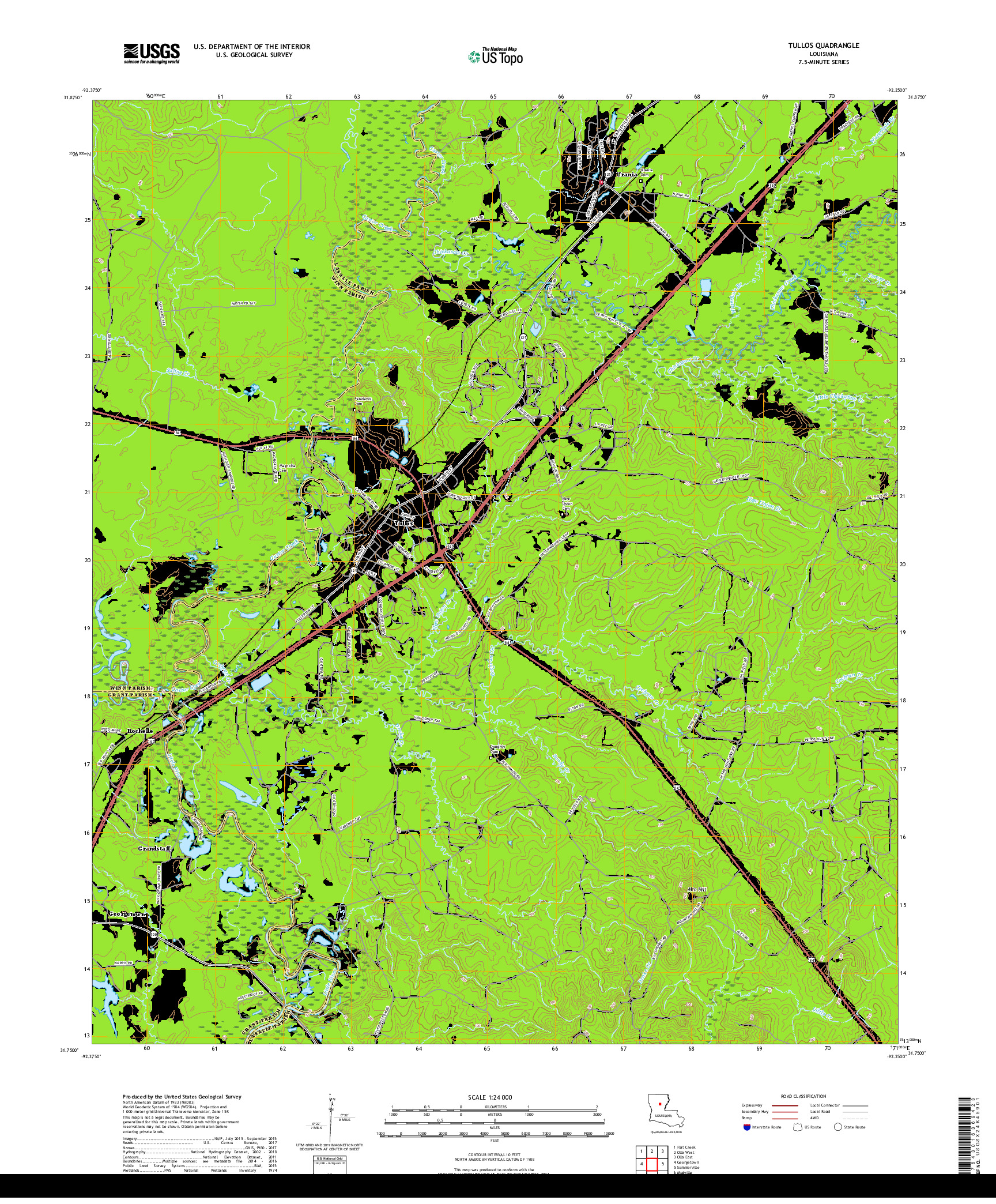 USGS US TOPO 7.5-MINUTE MAP FOR TULLOS, LA 2018