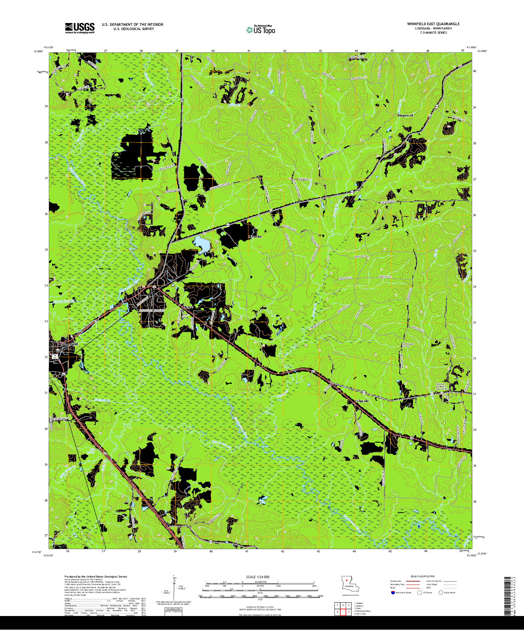 USGS US TOPO 7.5-MINUTE MAP FOR WINNFIELD EAST, LA 2018