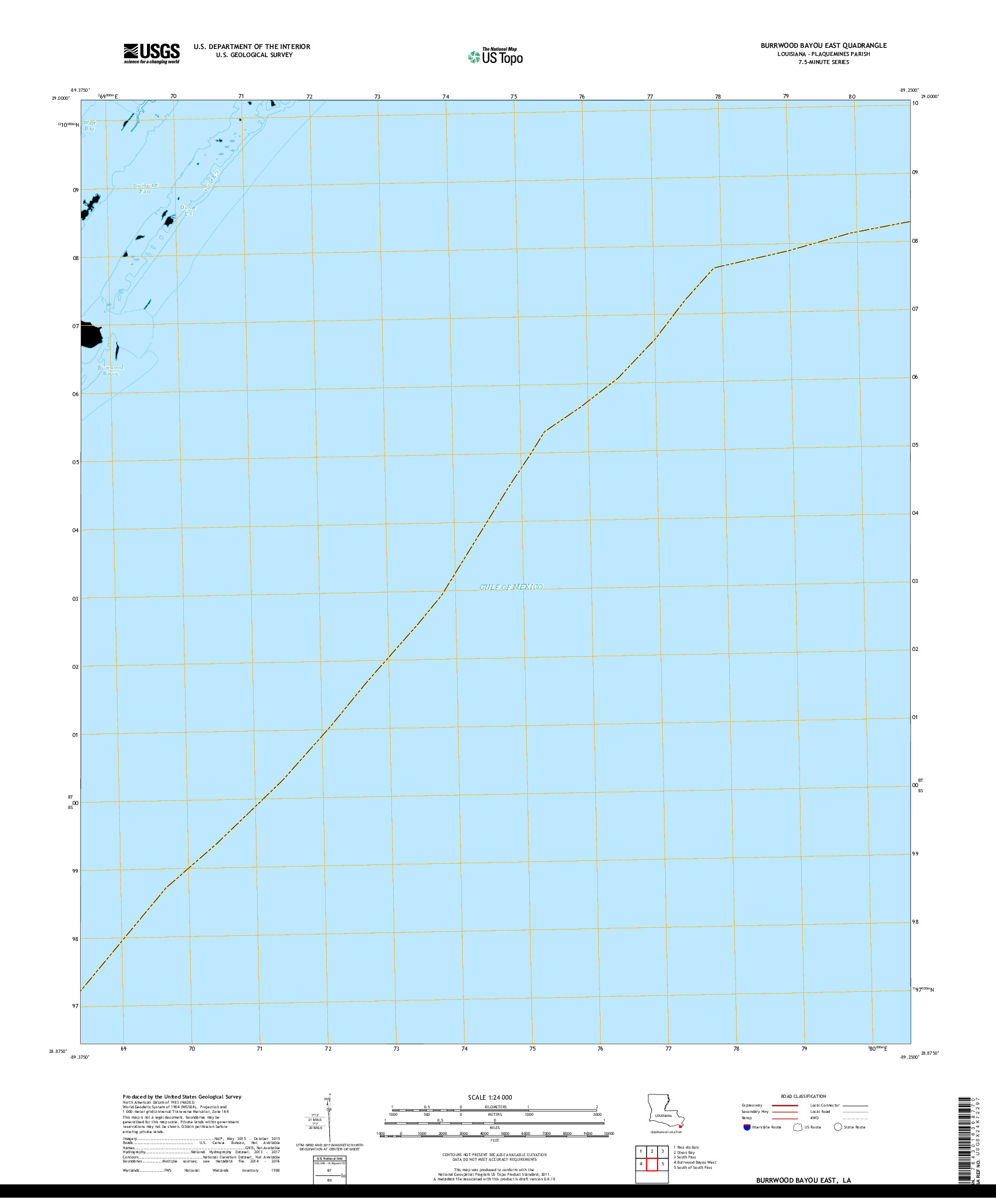 USGS US TOPO 7.5-MINUTE MAP FOR BURRWOOD BAYOU EAST, LA 2018