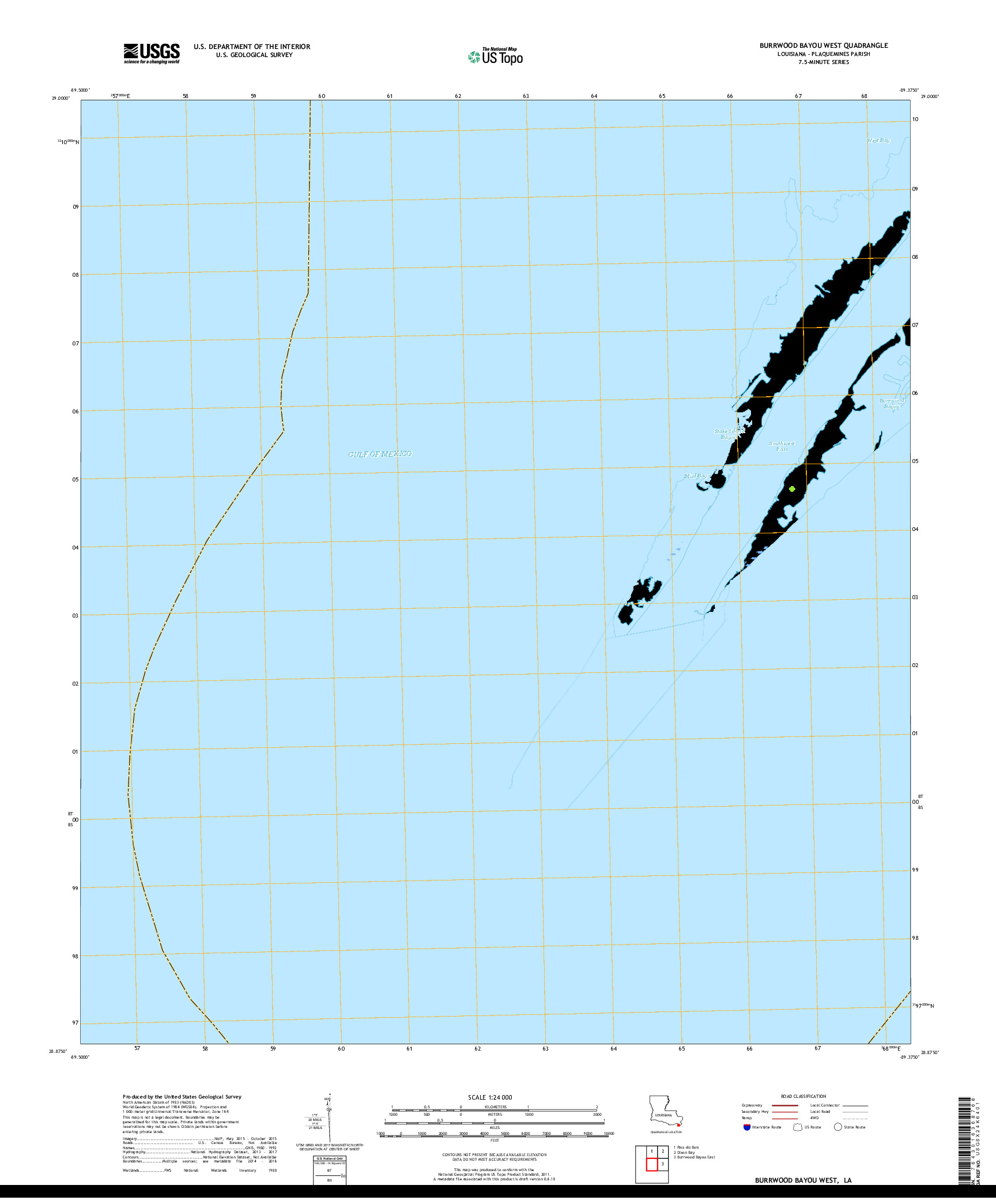 USGS US TOPO 7.5-MINUTE MAP FOR BURRWOOD BAYOU WEST, LA 2018