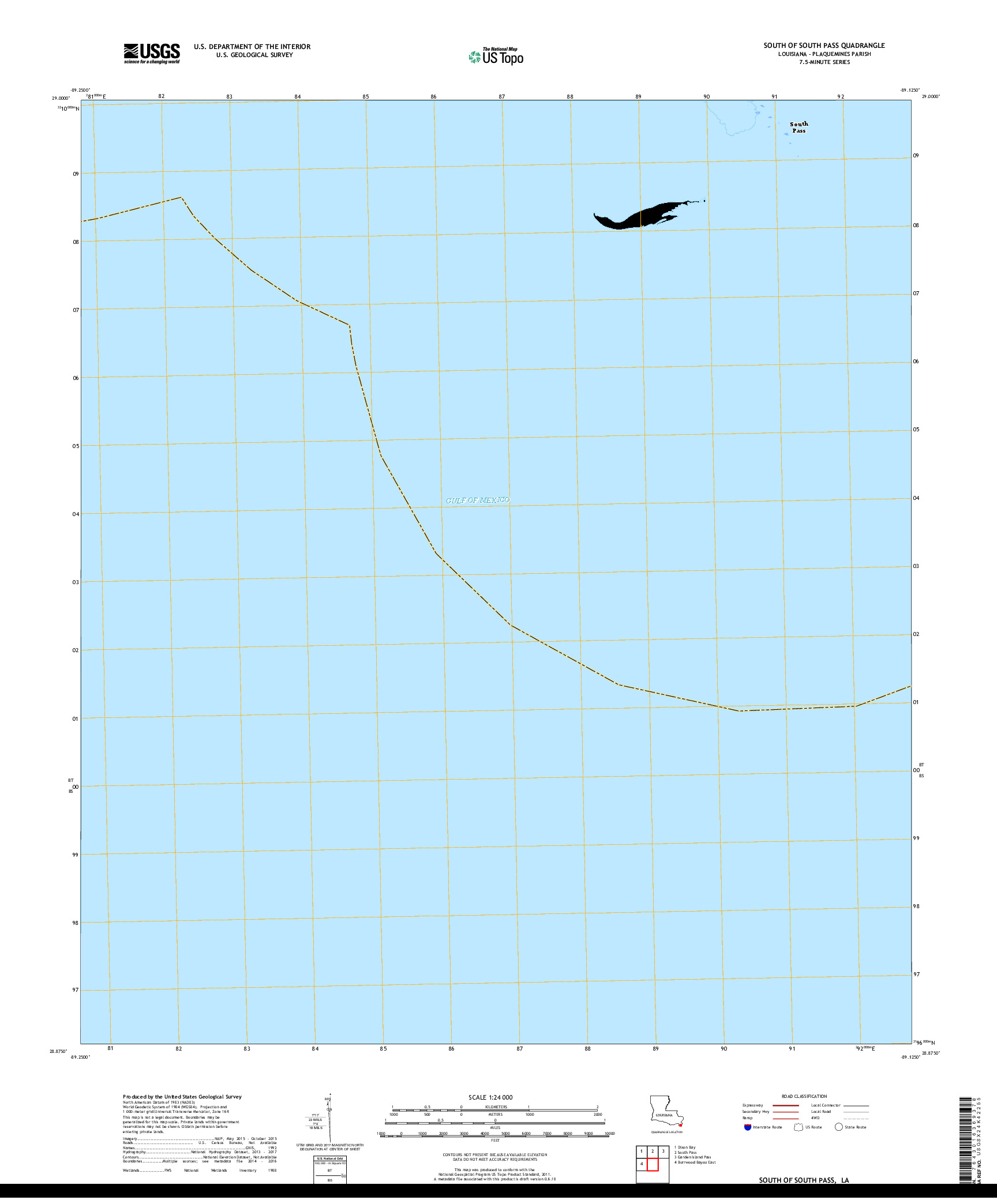 USGS US TOPO 7.5-MINUTE MAP FOR SOUTH OF SOUTH PASS, LA 2018