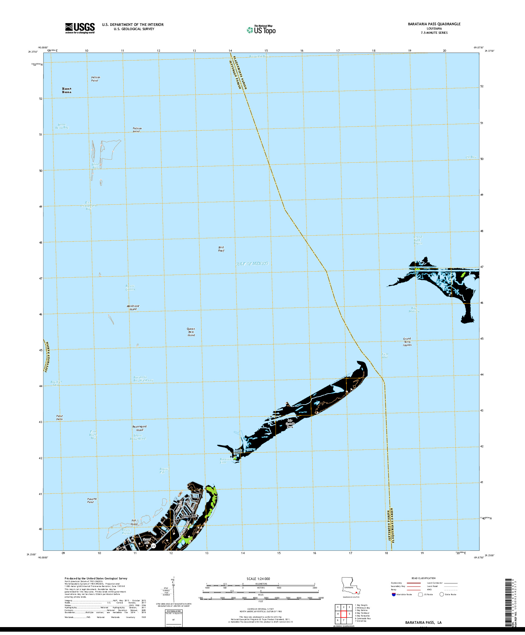 USGS US TOPO 7.5-MINUTE MAP FOR BARATARIA PASS, LA 2018