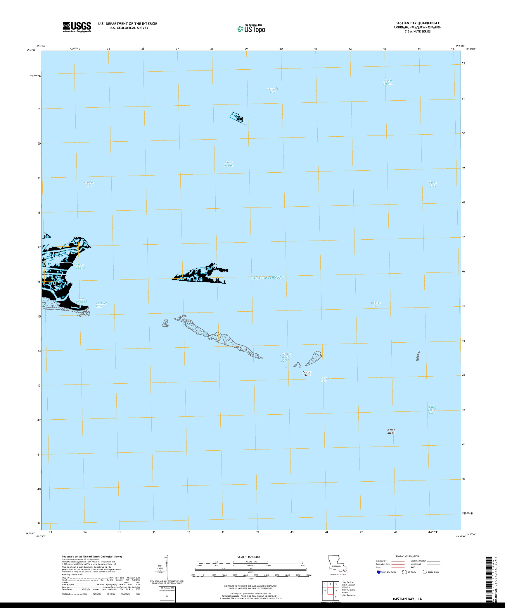 USGS US TOPO 7.5-MINUTE MAP FOR BASTIAN BAY, LA 2018