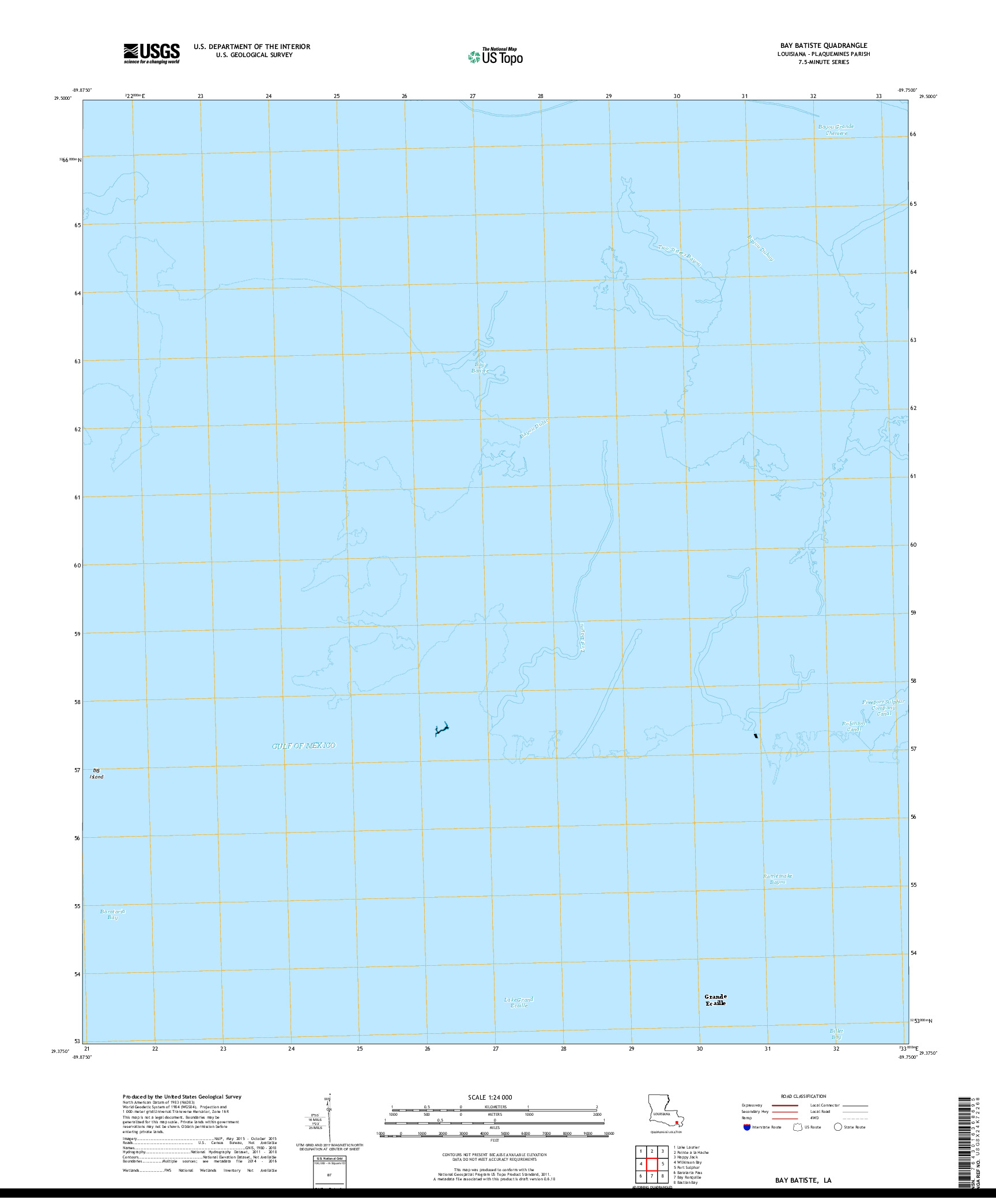 USGS US TOPO 7.5-MINUTE MAP FOR BAY BATISTE, LA 2018