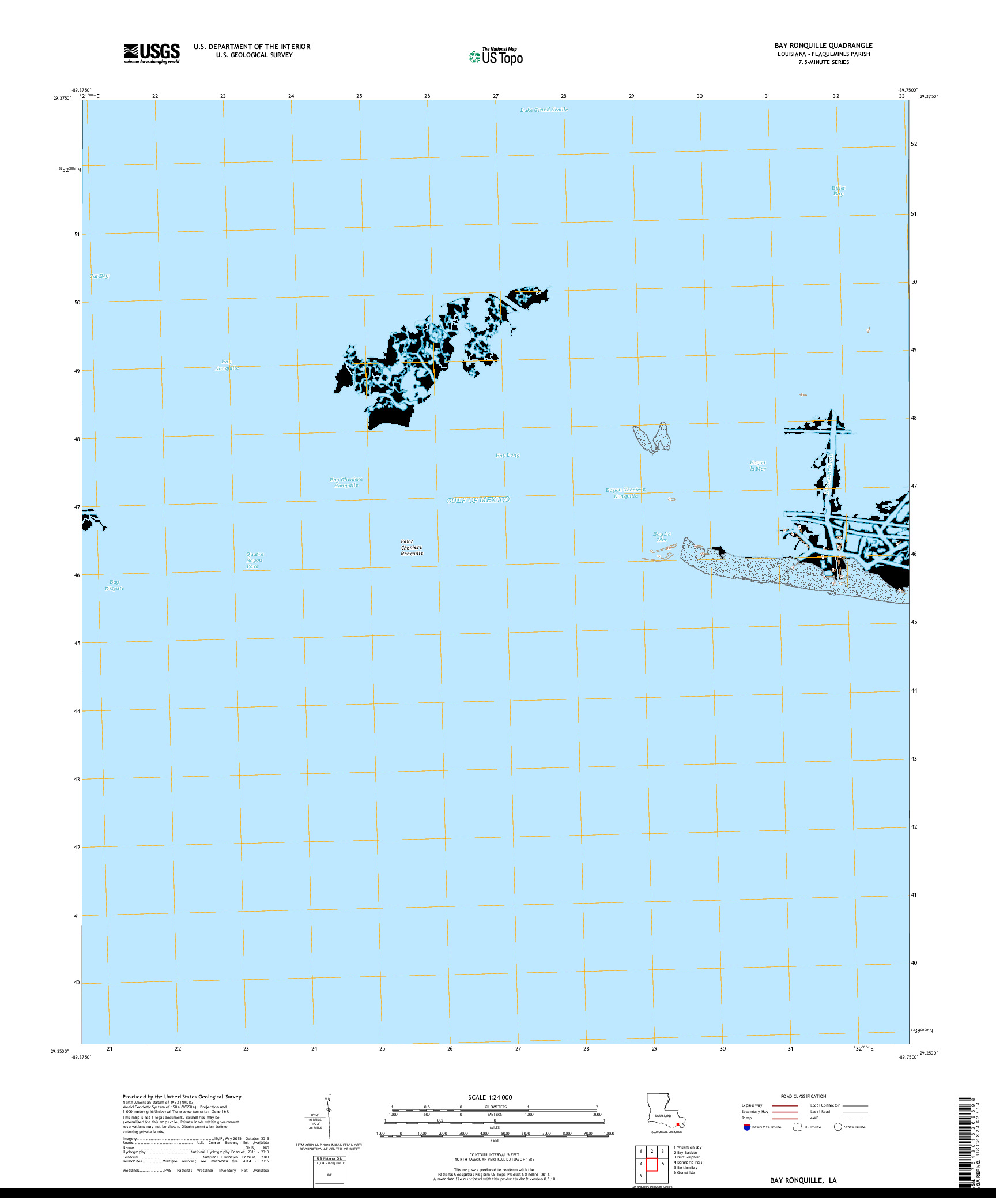 USGS US TOPO 7.5-MINUTE MAP FOR BAY RONQUILLE, LA 2018