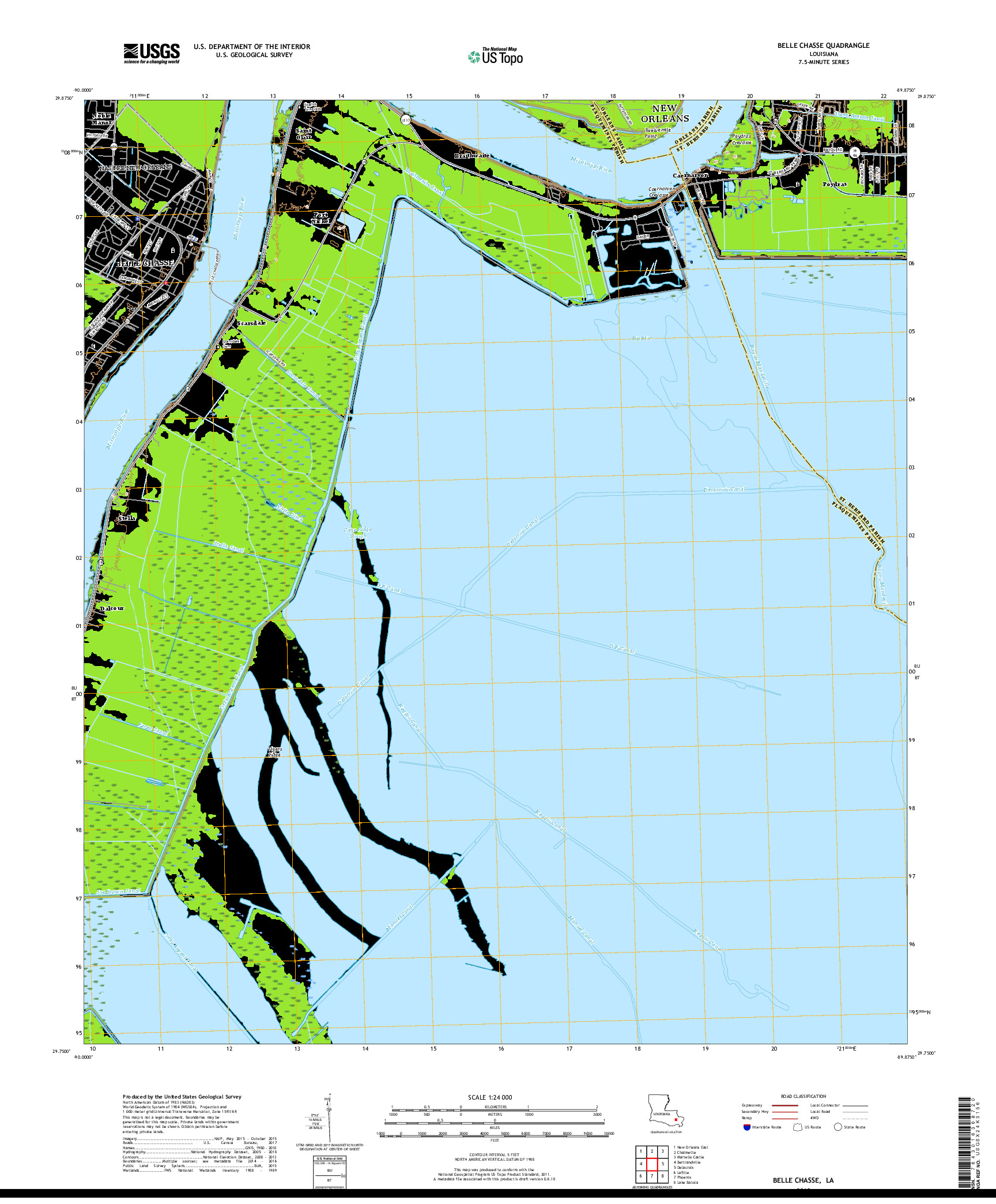 USGS US TOPO 7.5-MINUTE MAP FOR BELLE CHASSE, LA 2018