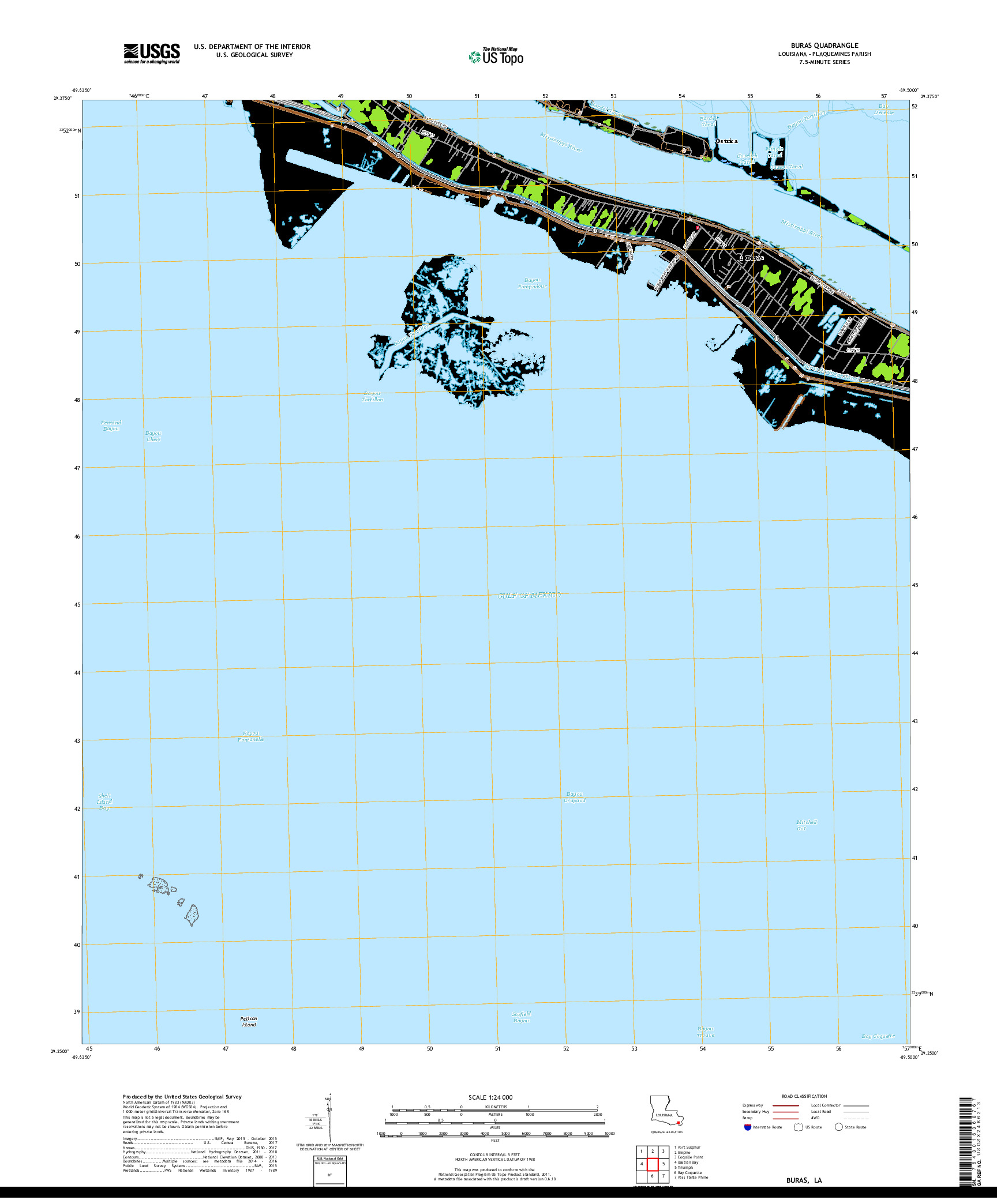 USGS US TOPO 7.5-MINUTE MAP FOR BURAS, LA 2018