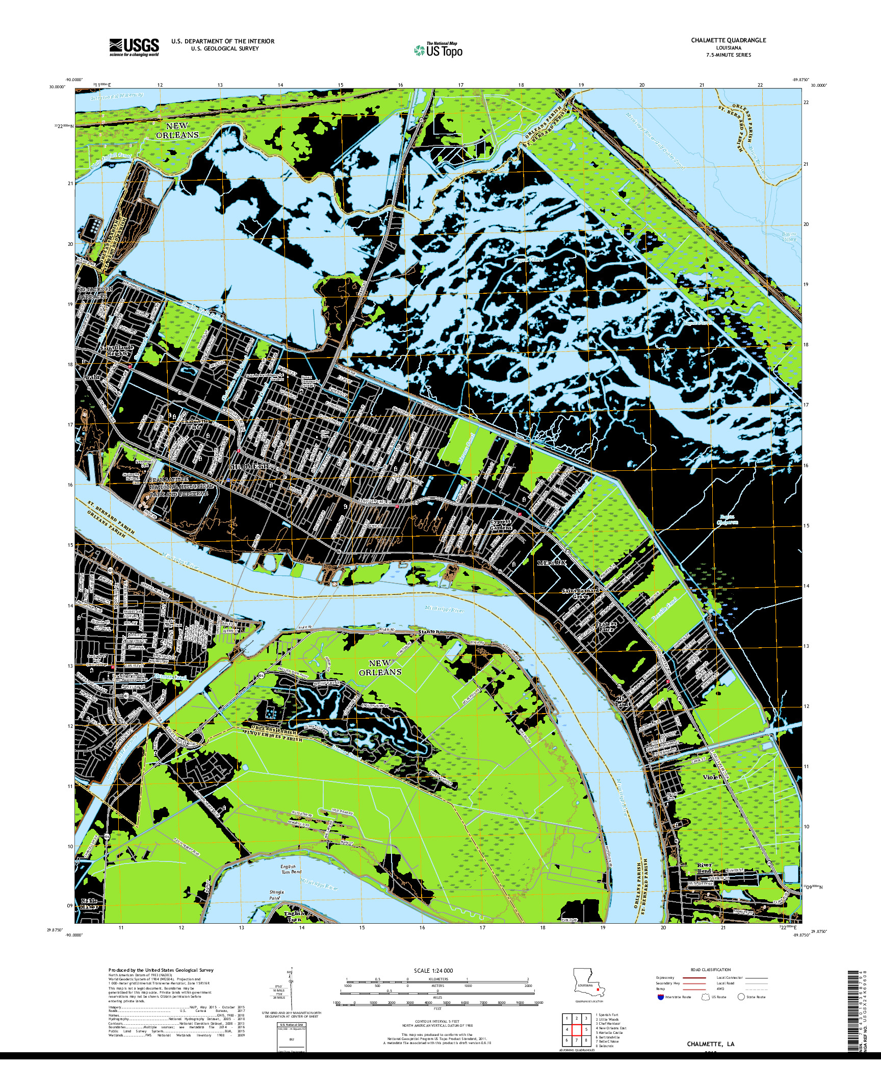 USGS US TOPO 7.5-MINUTE MAP FOR CHALMETTE, LA 2018