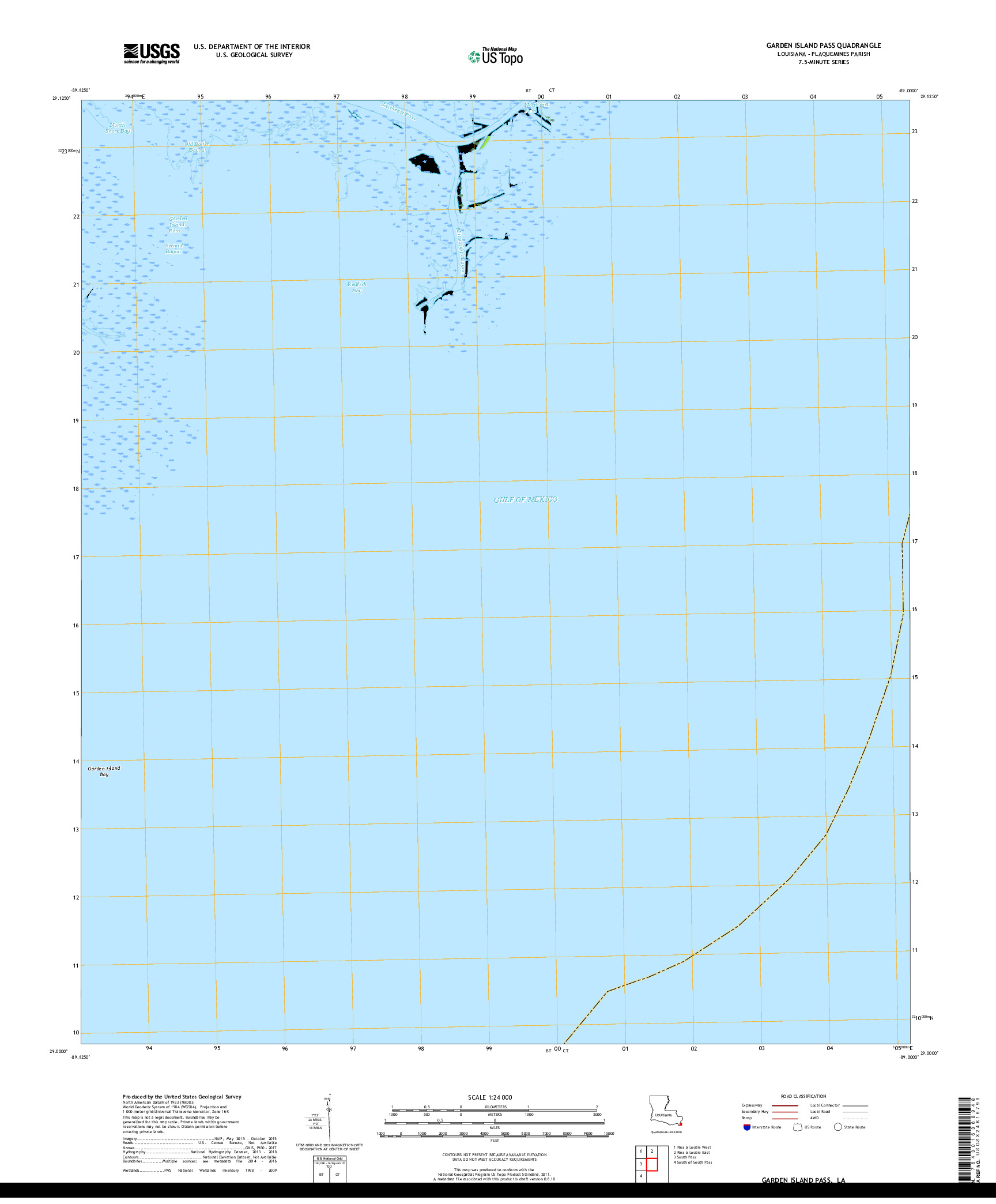 USGS US TOPO 7.5-MINUTE MAP FOR GARDEN ISLAND PASS, LA 2018