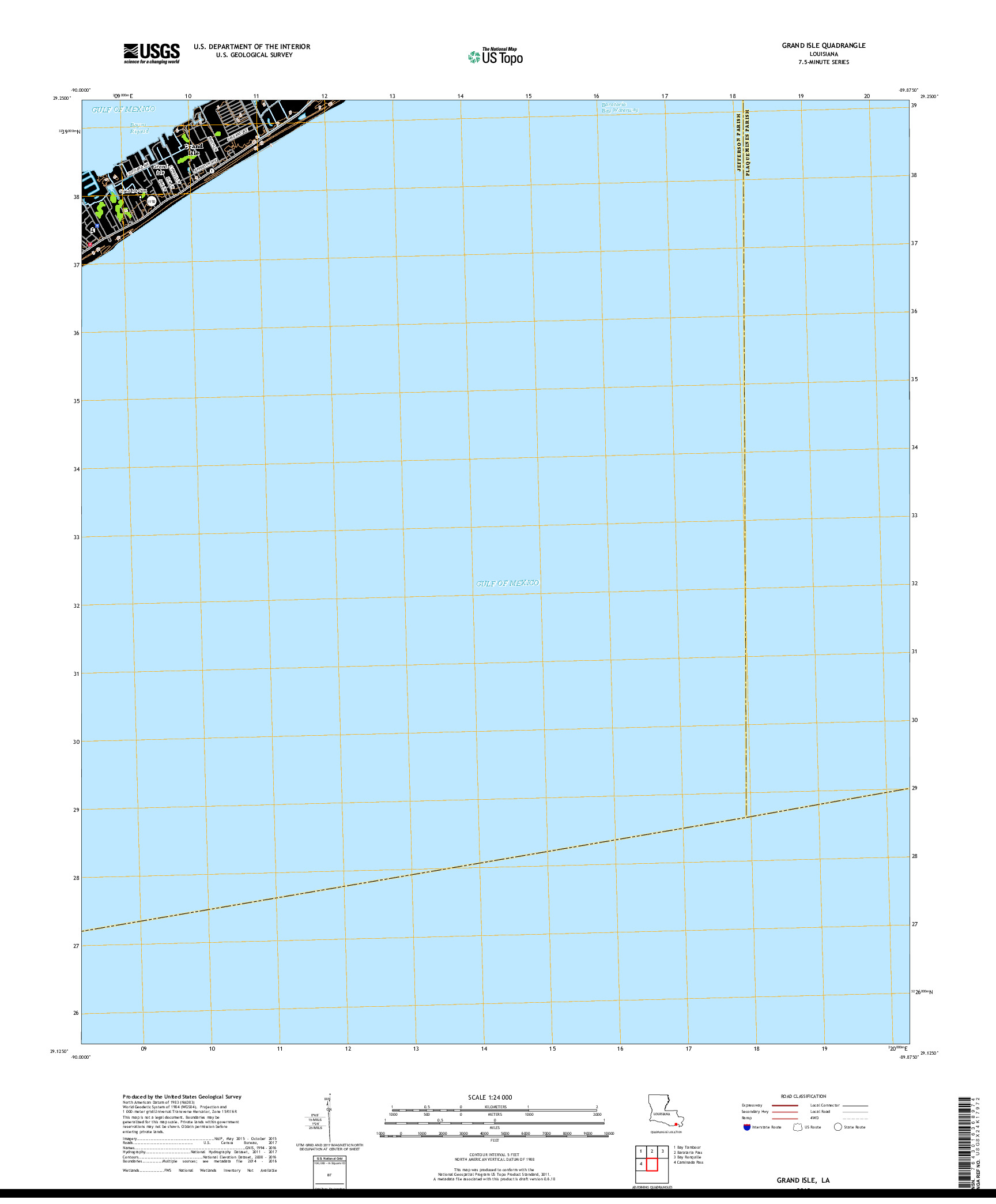 USGS US TOPO 7.5-MINUTE MAP FOR GRAND ISLE, LA 2018